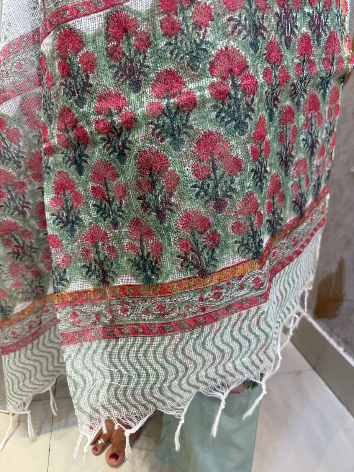 Printed Pure Cotton Kurti With Kota Doria Dupatta -HSC1322