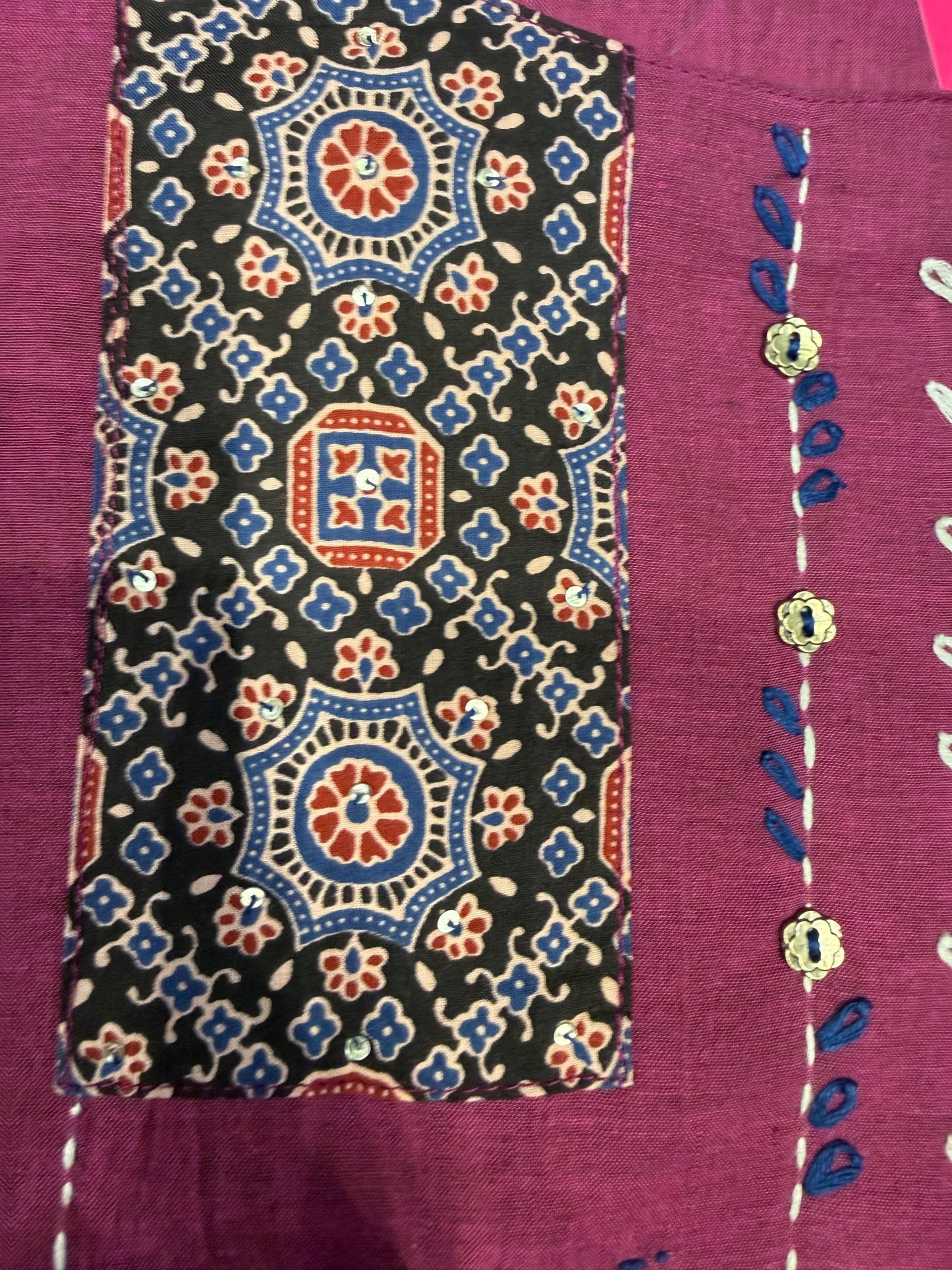 Premium Magenta Pure Cotton Embroidered Kurti- HSC1167