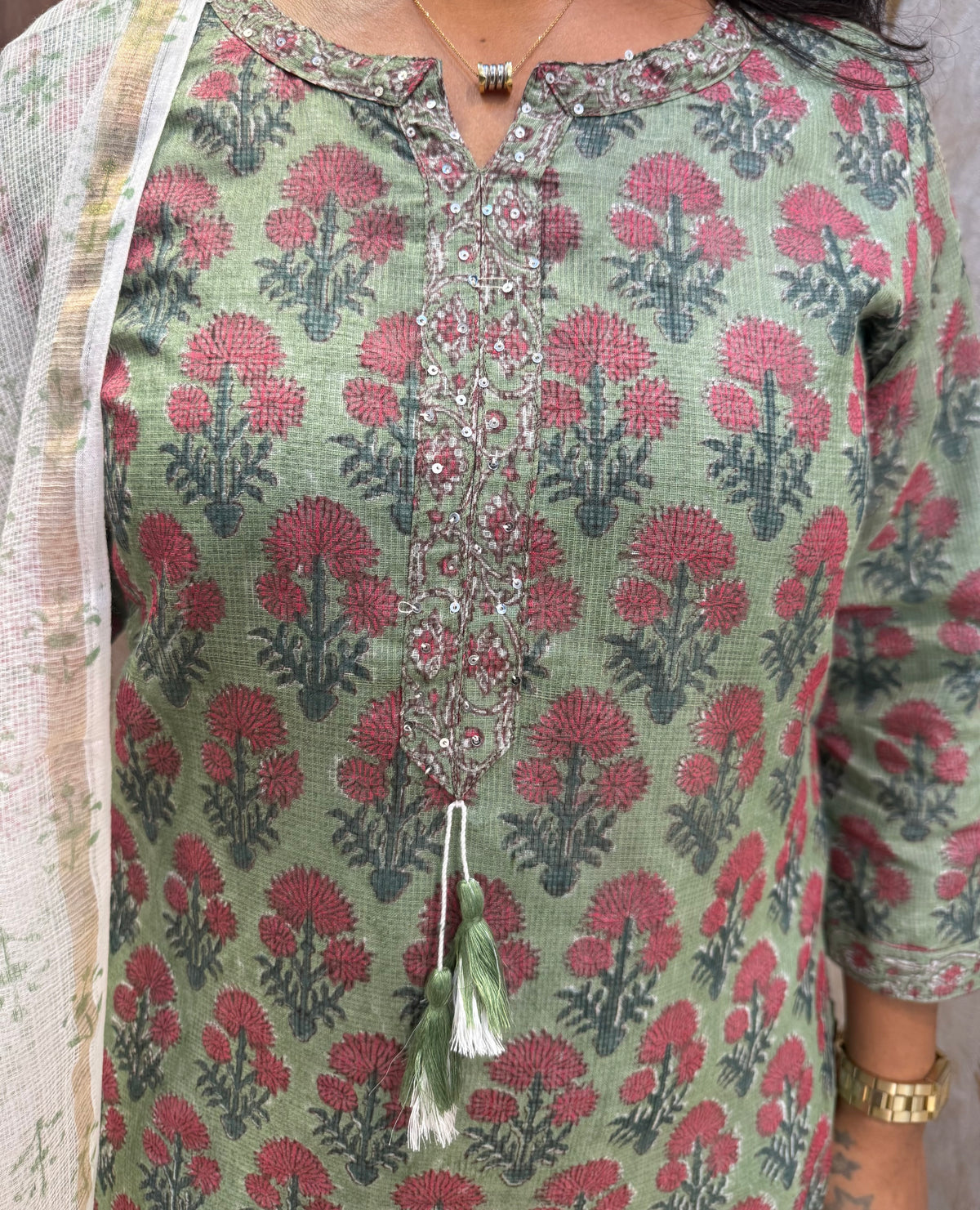 Printed Pure Cotton Kurti With Kota Doria Dupatta -HSC1322