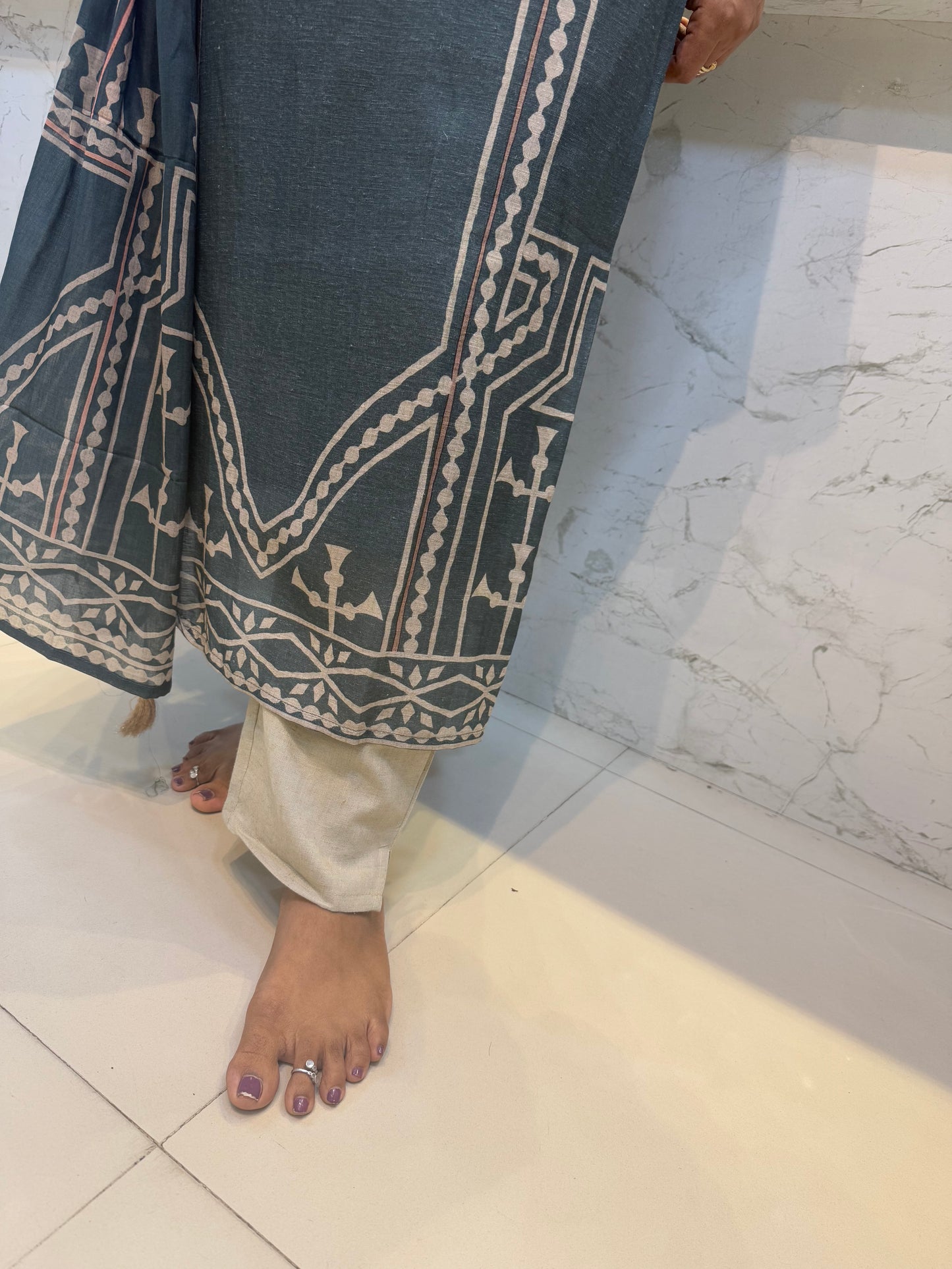 Grey Pure linen Salwar suit
