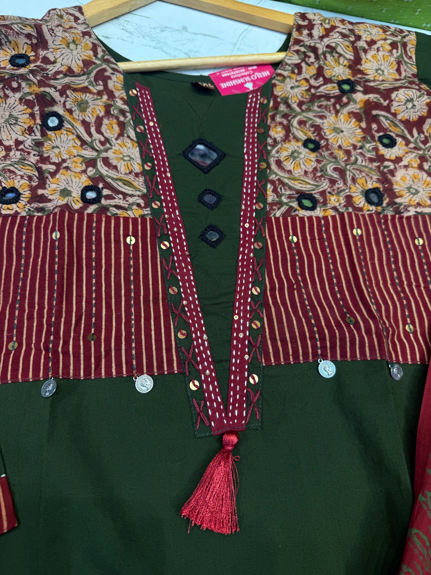 Patch Work Cotton Kurti With Pant and Constrast Dupatta
