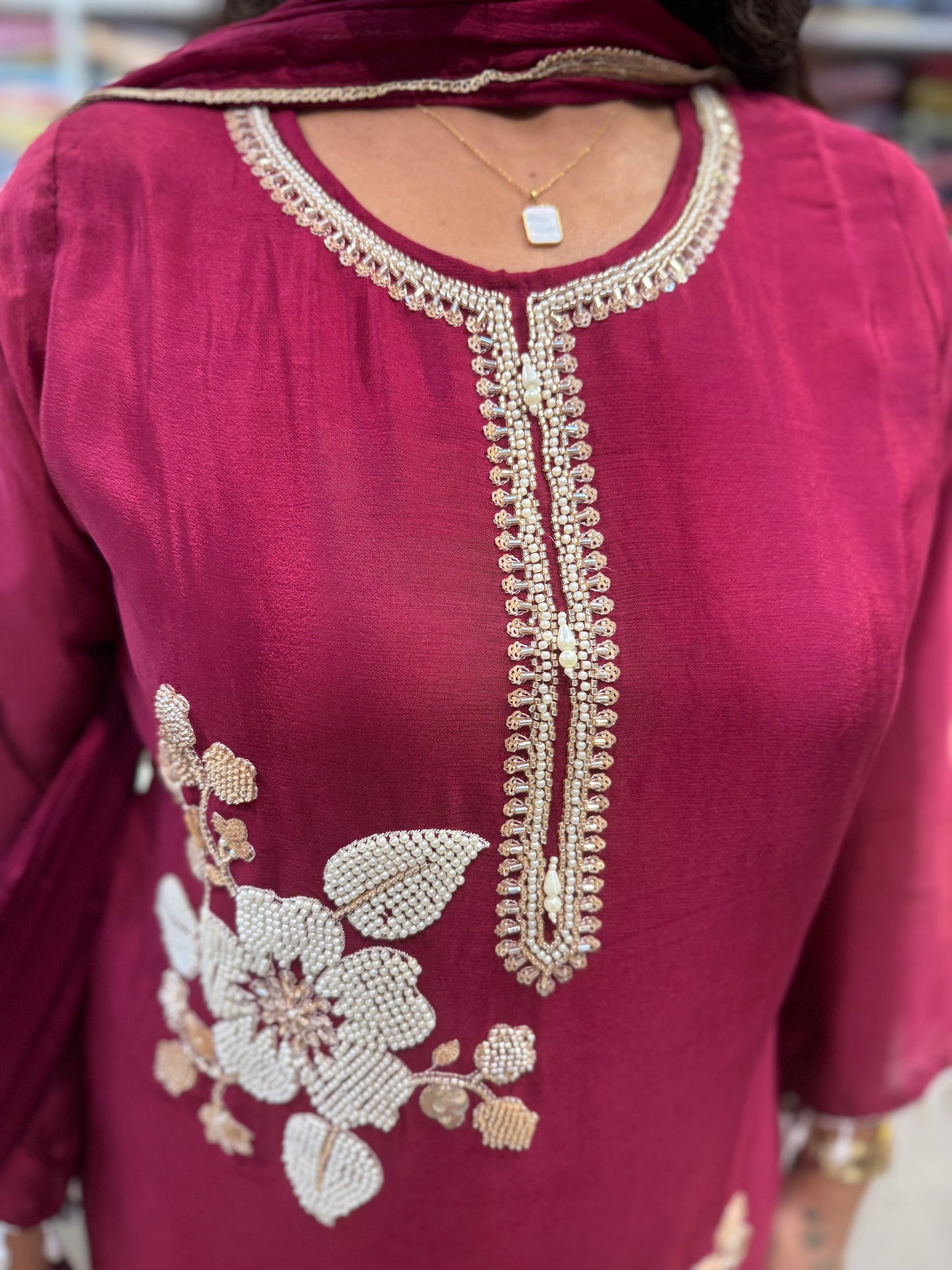 Designer Wear Handwork Kurti With Divider Pant and Dupatta-HSC39
