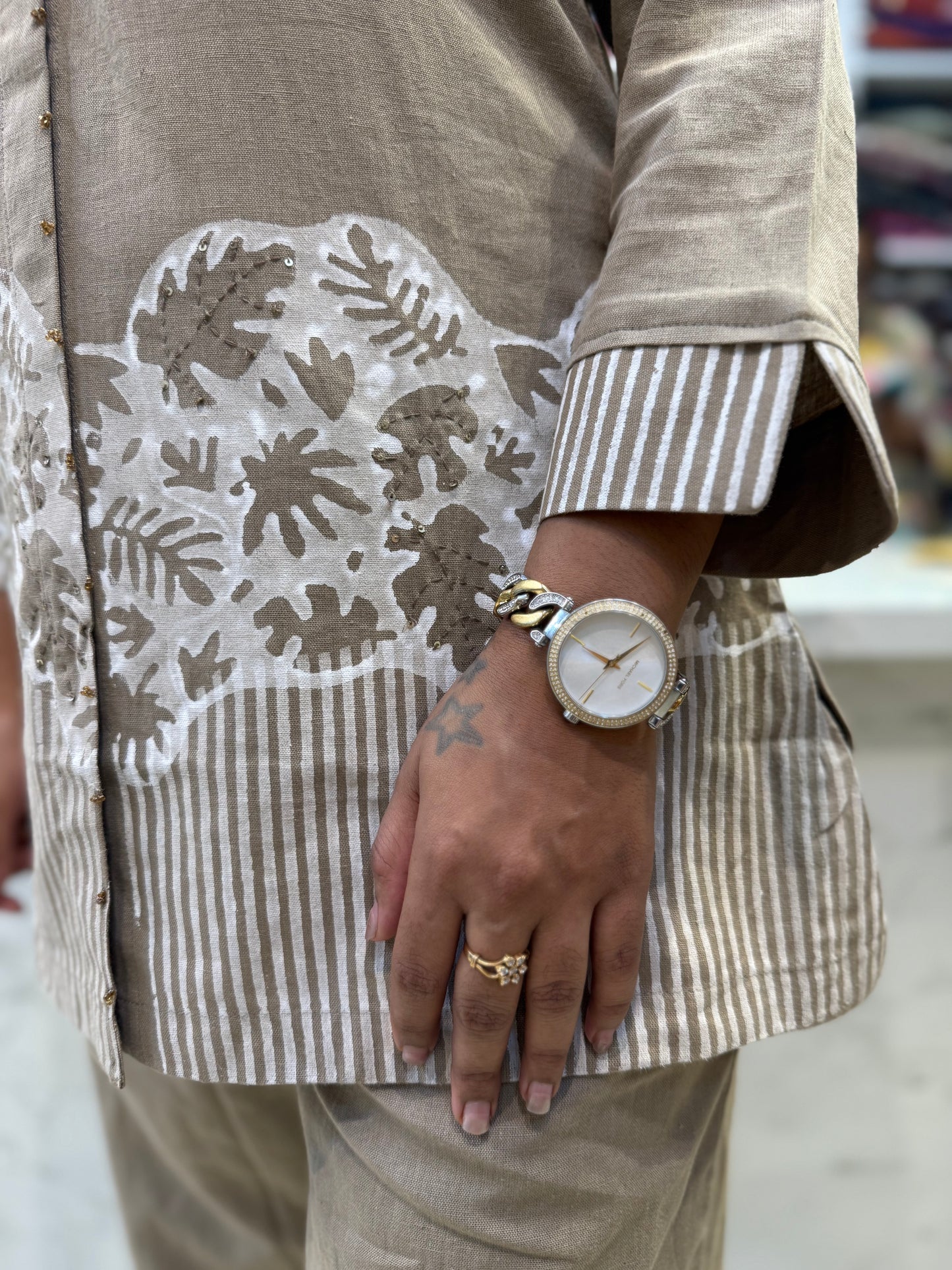 Beige Embroidery Pure Cotton Co-ords set