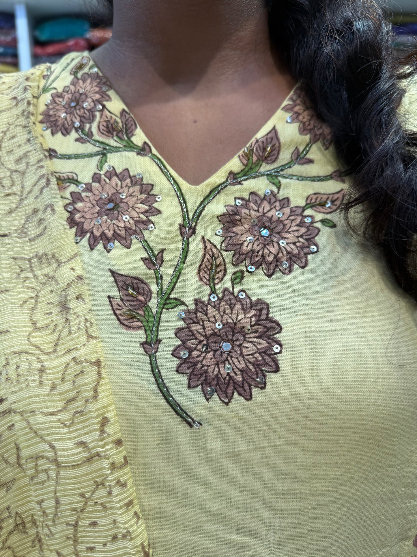 Lemon Yellow Pure Cotton Flex Embroidery Kurti With Pant and Dupatta - HSC1146