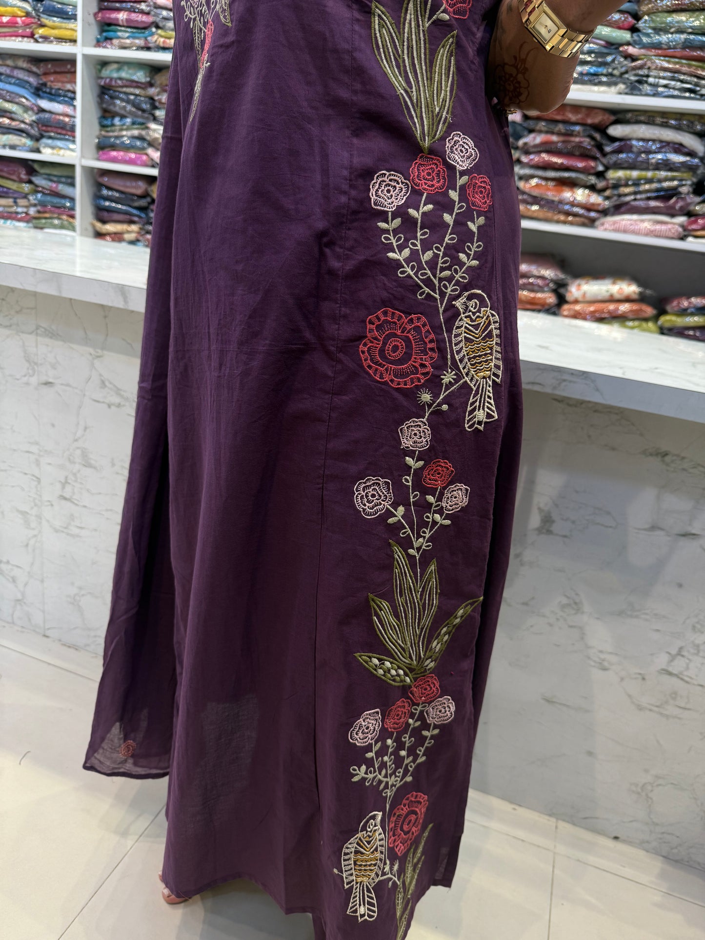 Bird Embroidery Kurti With Pant and Dupatta