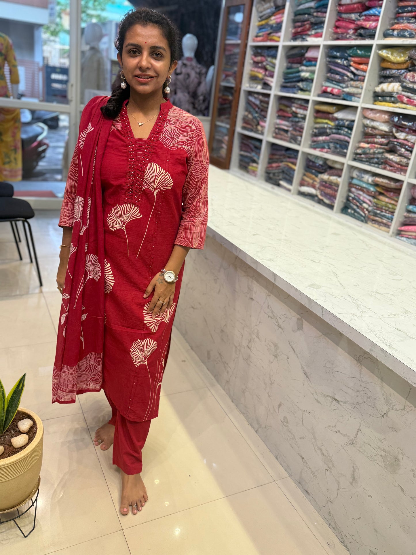 Straight cut Cotton Kurti With Pant and Dupatta