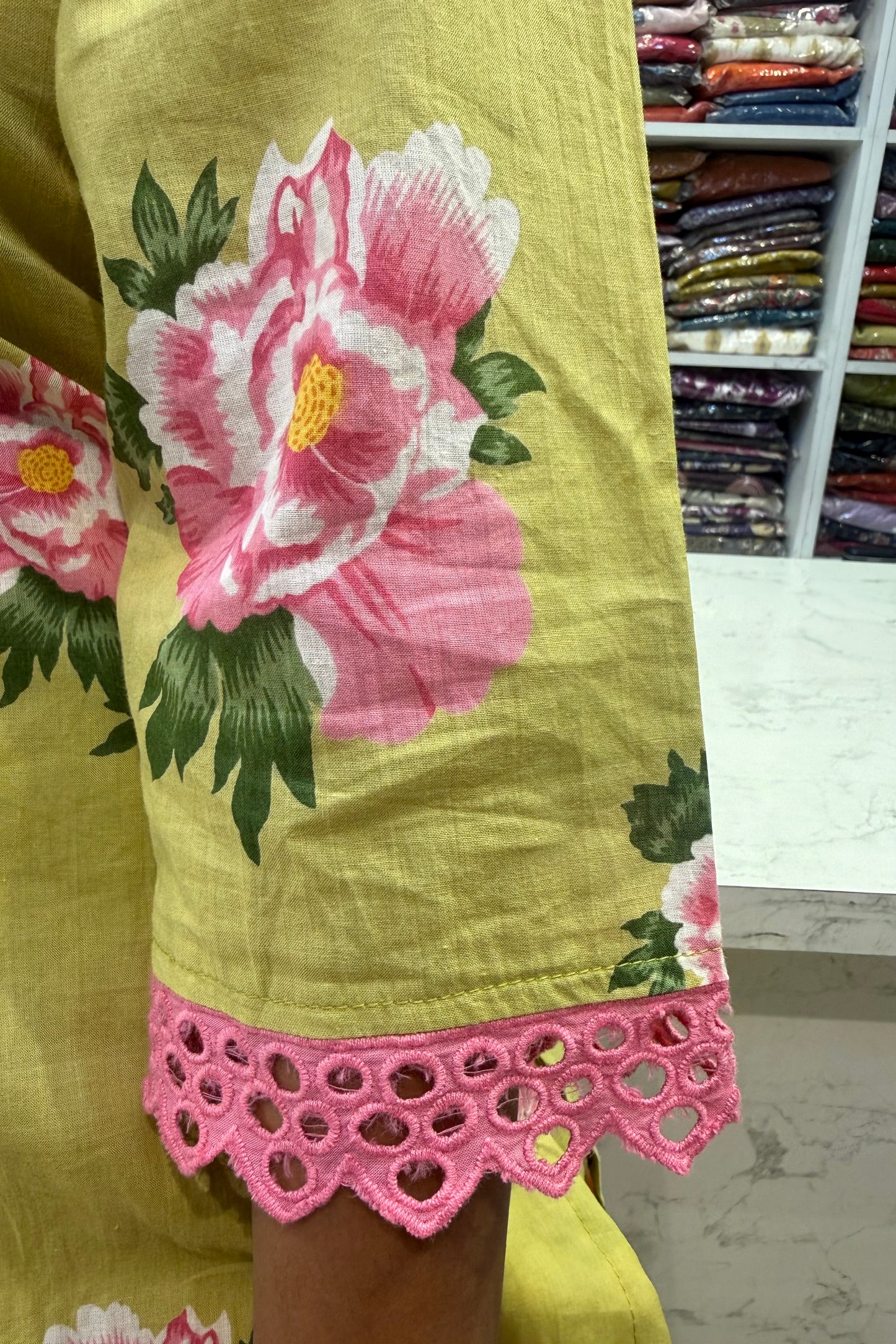Floral Printed Pure Cotton Kurti With Pant and Dupatta-HSC123