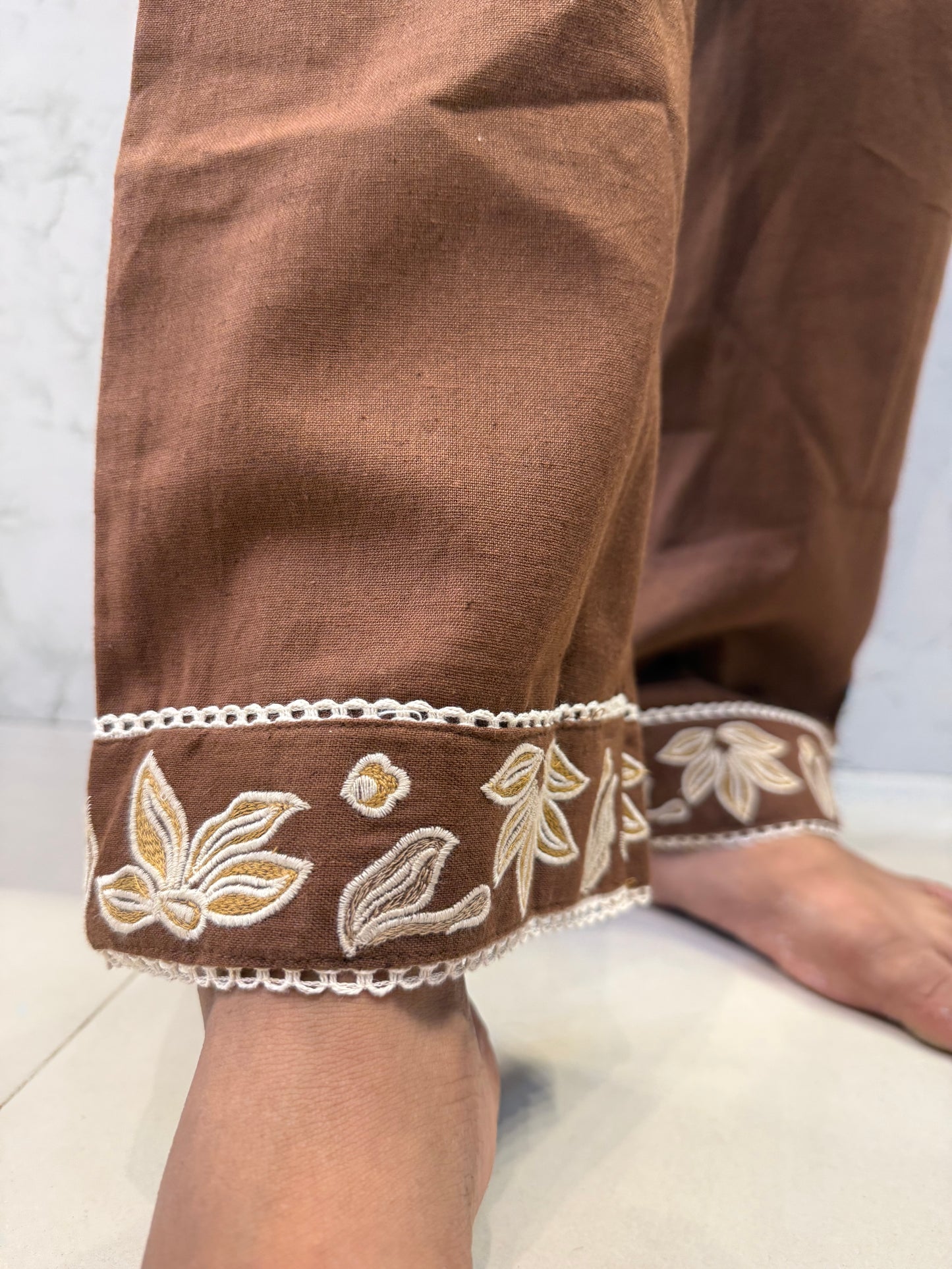 Brown Cotton Flex Embroidery Co-ords Set-HSC93