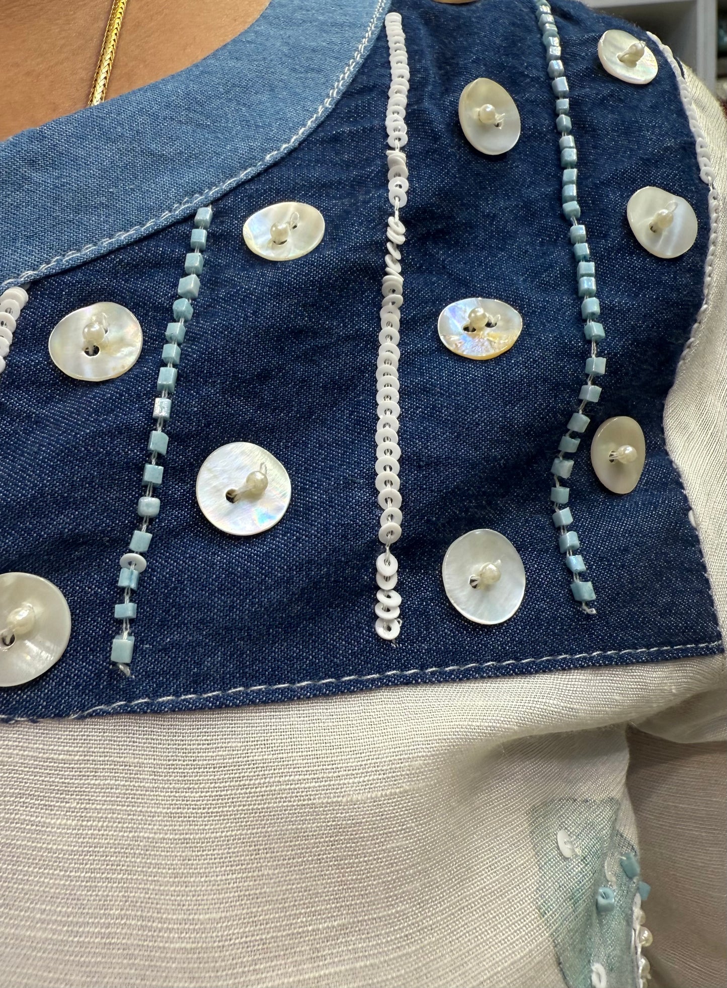 Half White Hand Embroidery Denim Set