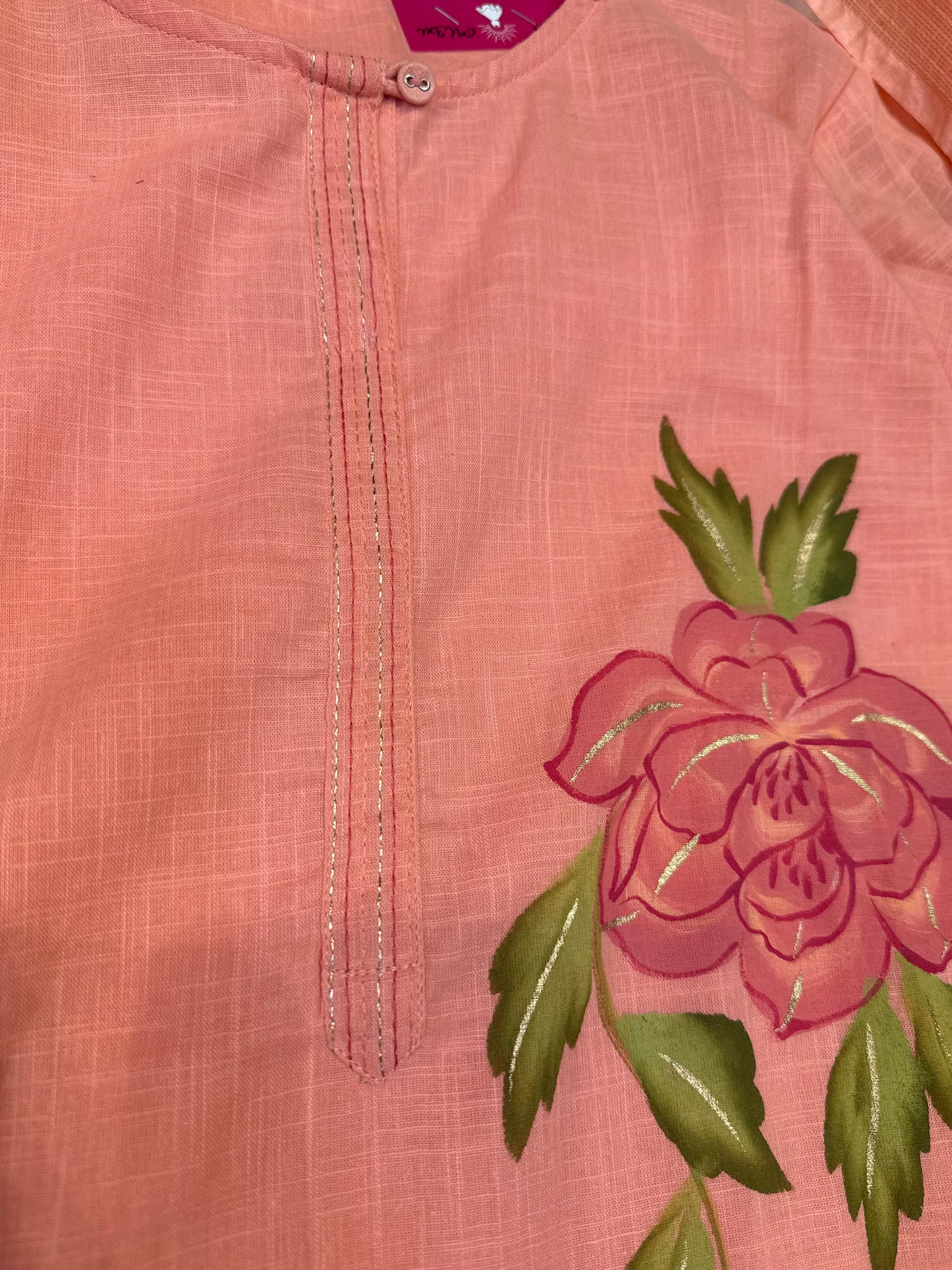 Peach Hand Panited Peach Kurti With Pant and Dupatta-HSC109