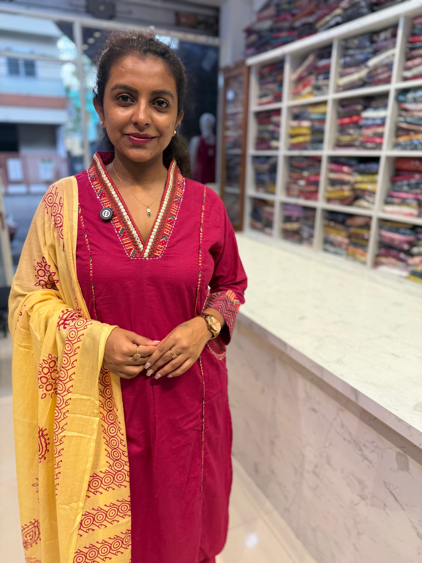 Two sides Pink cotton Kurti With pant and Dupatta