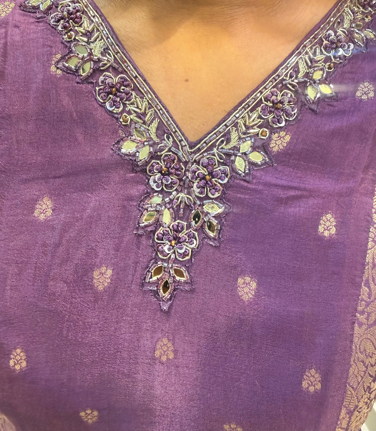 Purple Banasari Embroidered Kurti With Pant -HSC1208