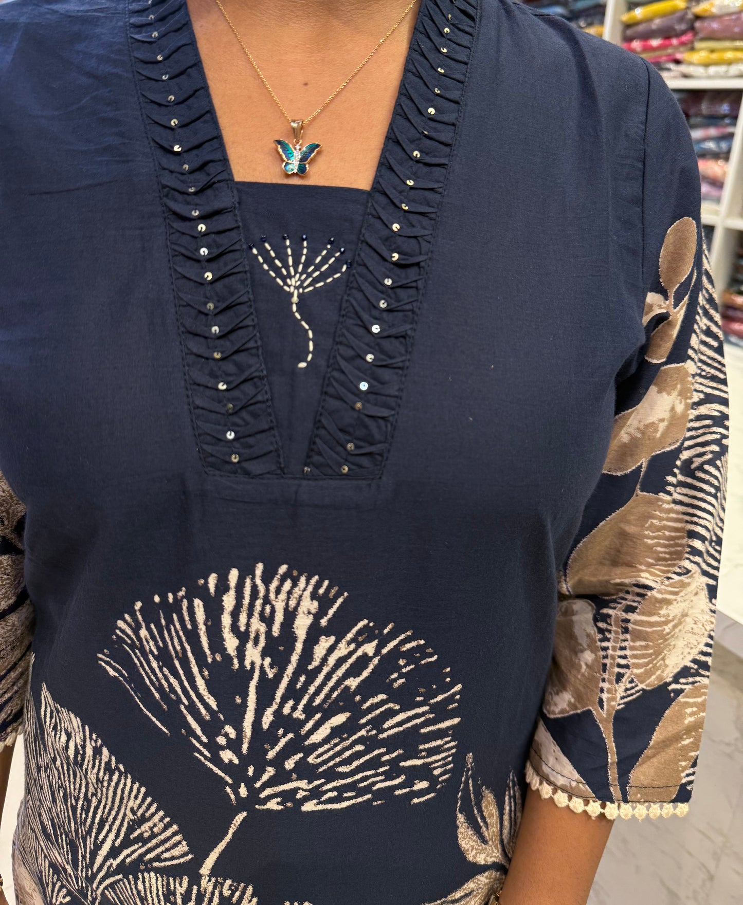 Navy Blue Printed Cotton Co-ords Set