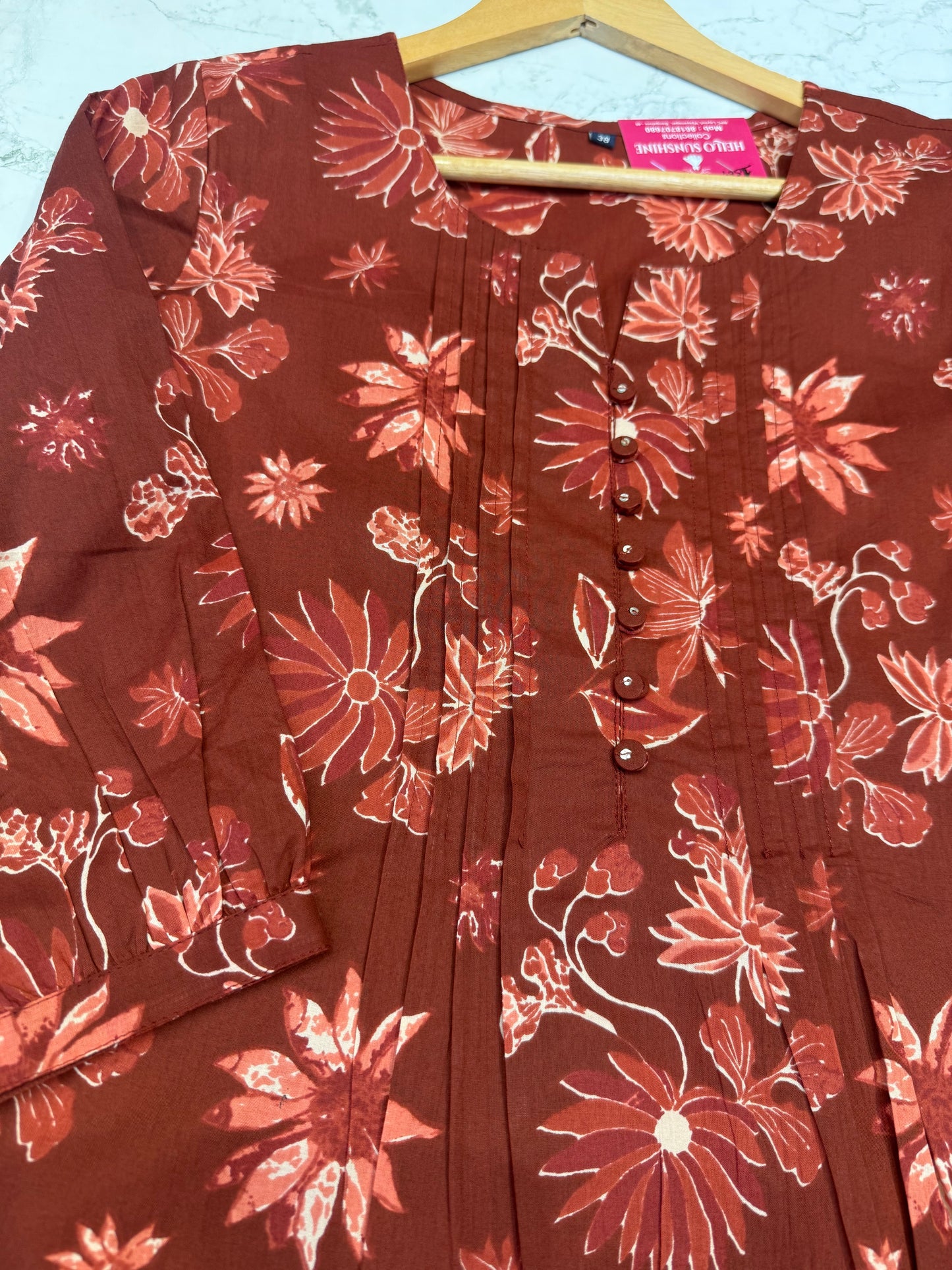 Floral Brown Cotton Tunic Top