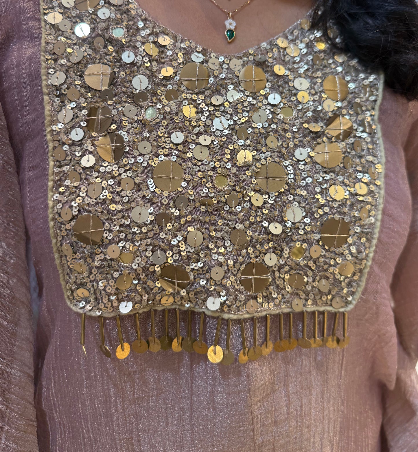 Shimmer Crush Hand Embroidery Kaftan Kurti With Pant-HSC158