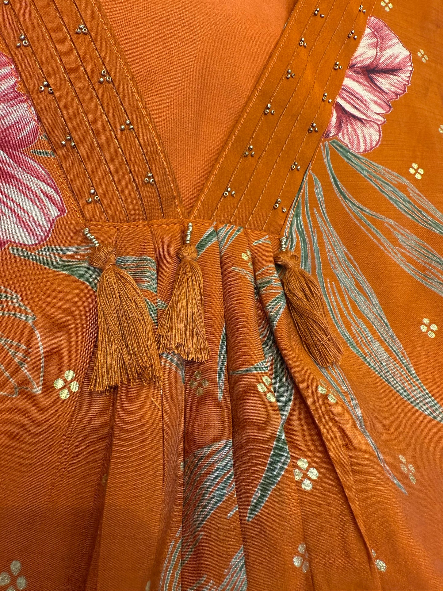 Orange Printed Kurti With pant and Dupatta-HSC31