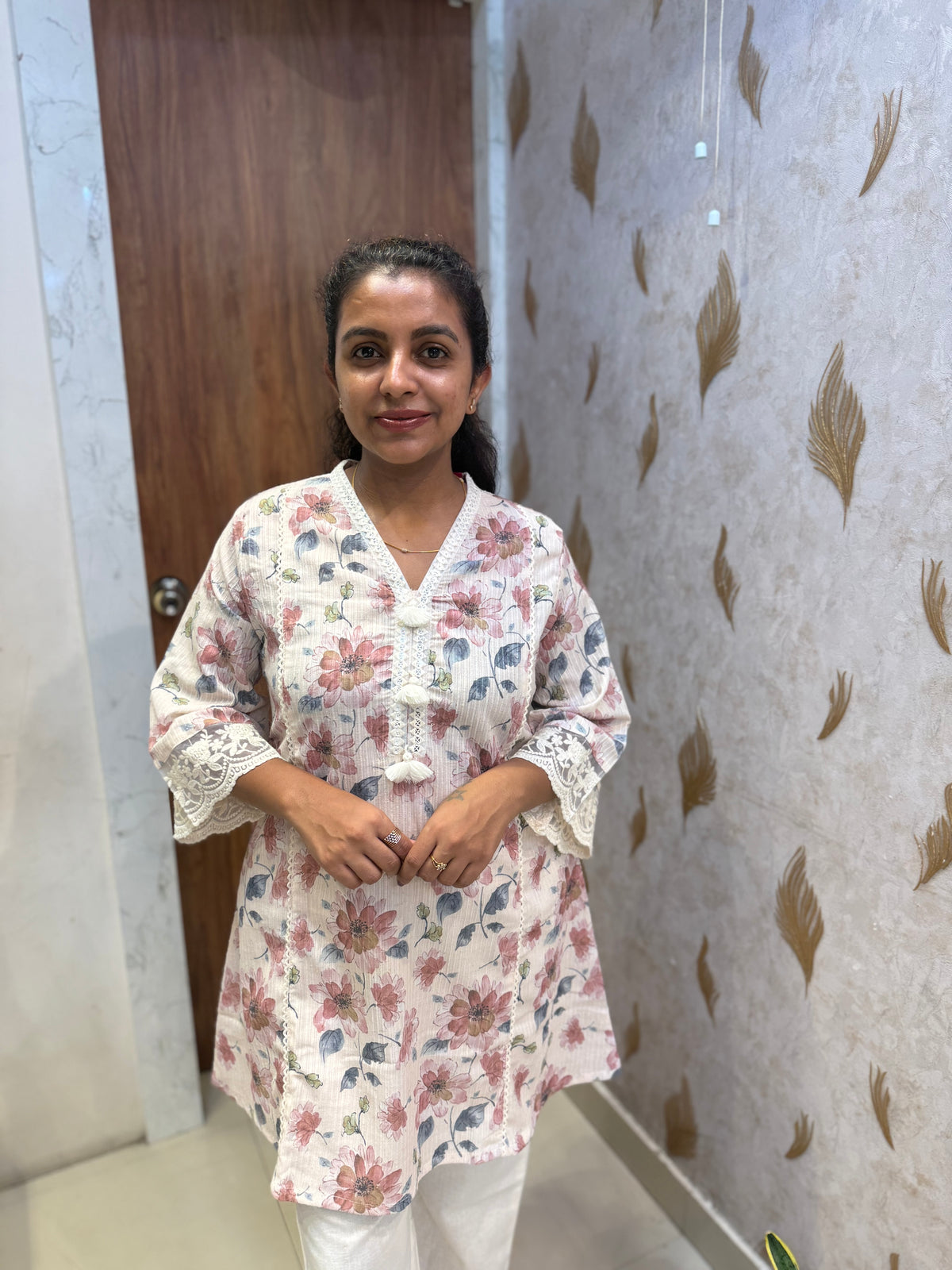 Floral printed Lace Pure CottonFlex Kurti With Pant -HSC1232