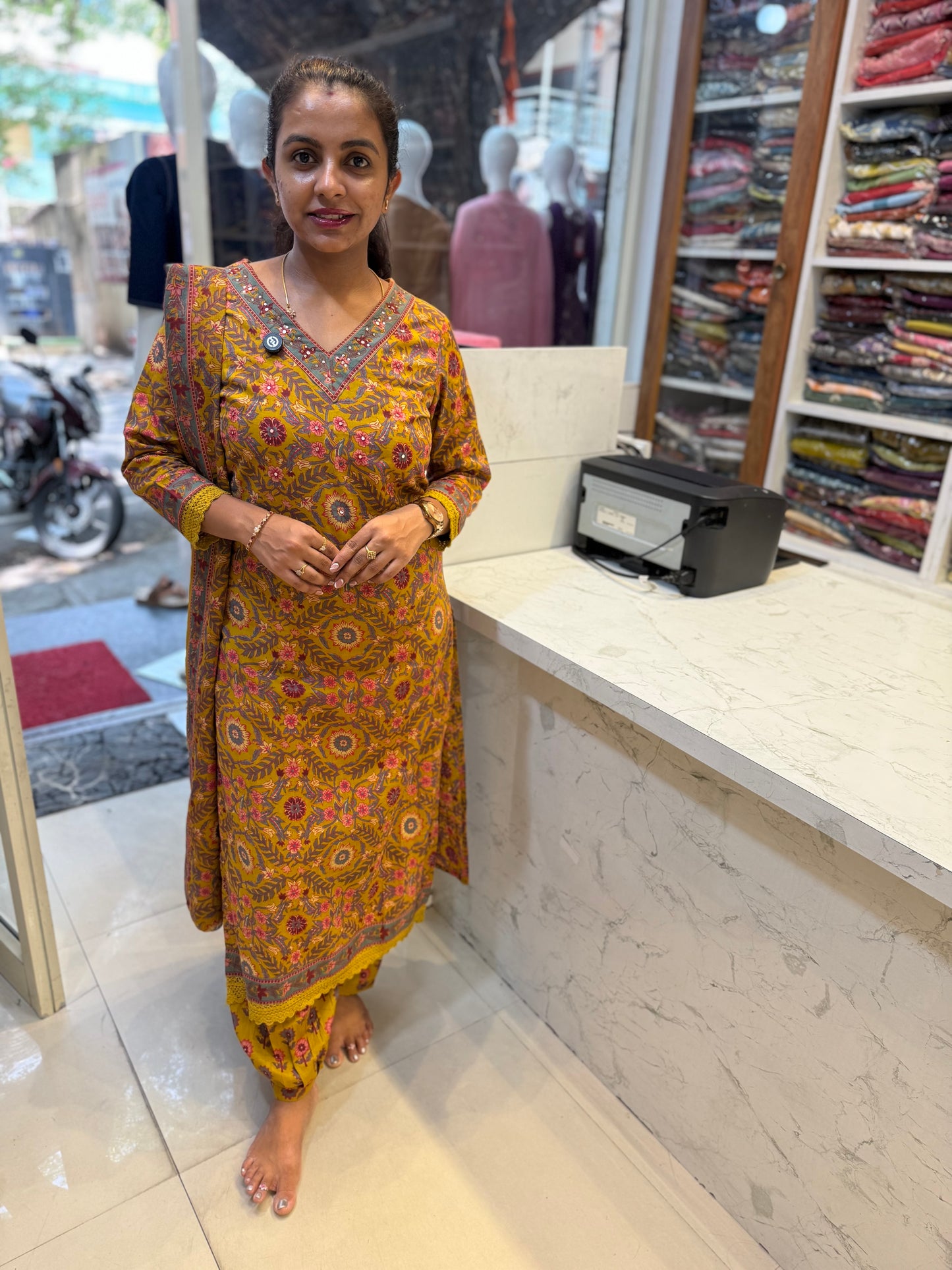 Afghani Mustard Pure Cotton Kurti Set-HSC117