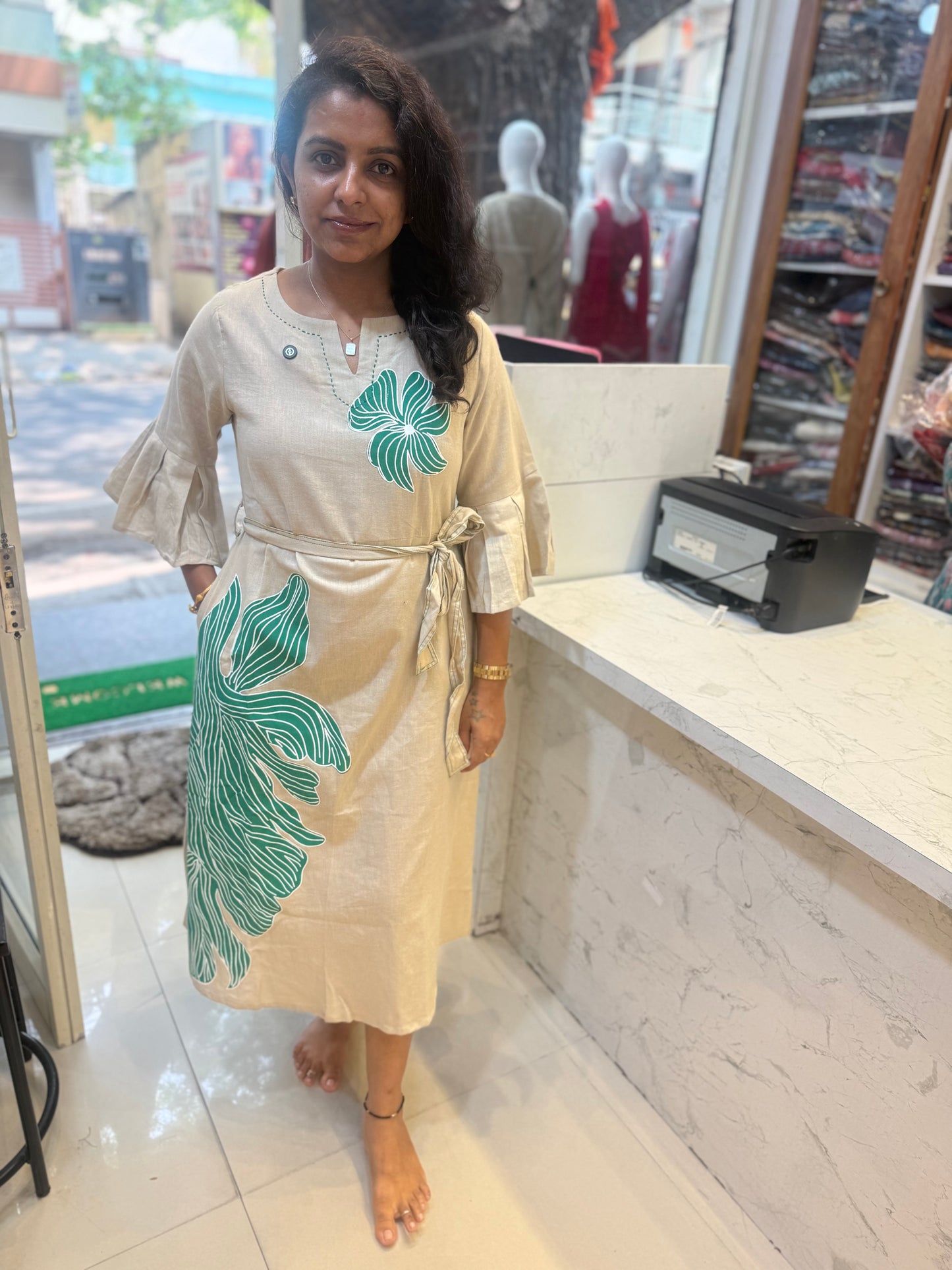 Hand Painted A-line Cotton Dress