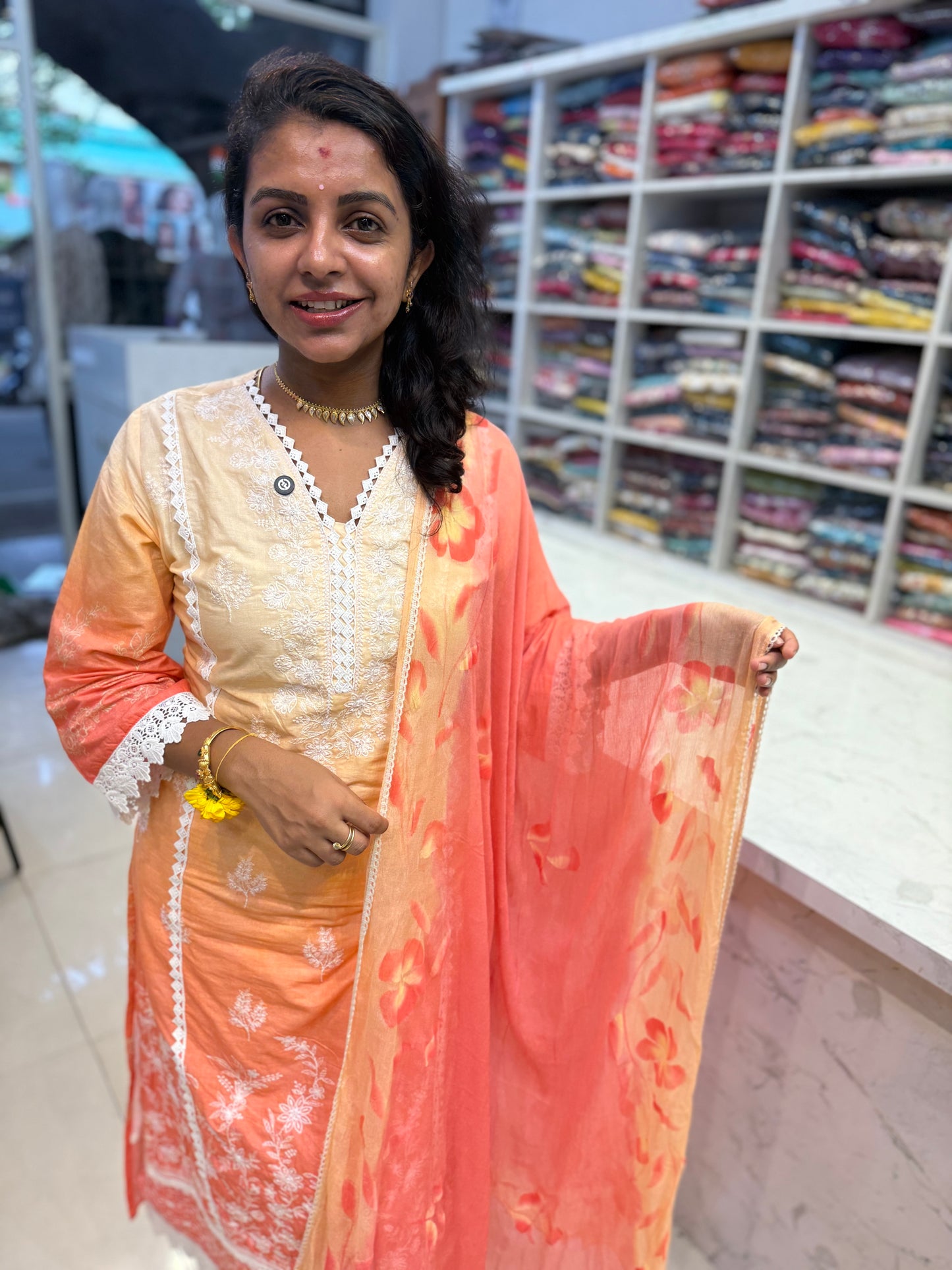 Pure Cotton Kurti With Pant and Brush Paint Dupatta