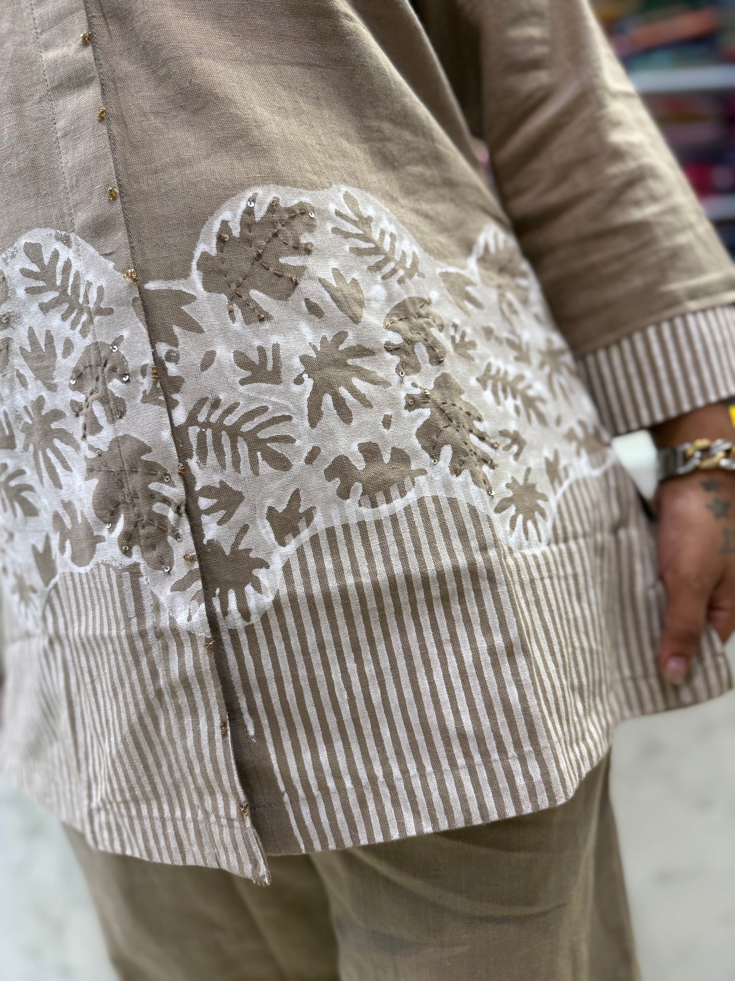 Beige Embroidery Pure Cotton Co-ords set