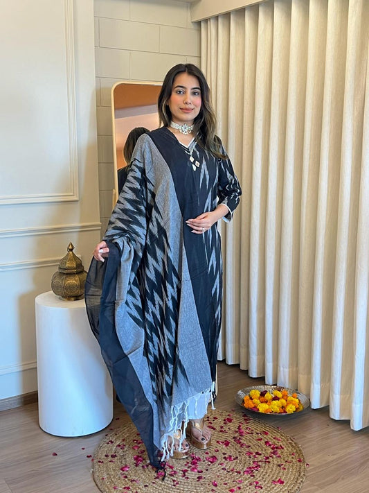 Black Cotton Ikkat Salwar Suit