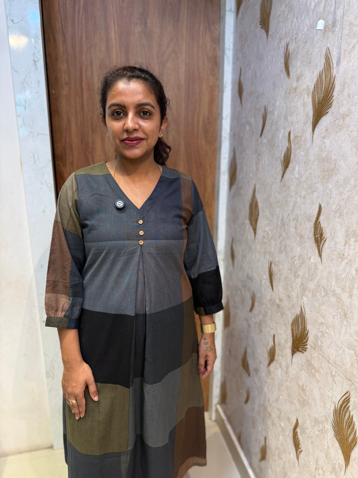 Black Checks Pure Cotton Kurti With Pant -HSC1308