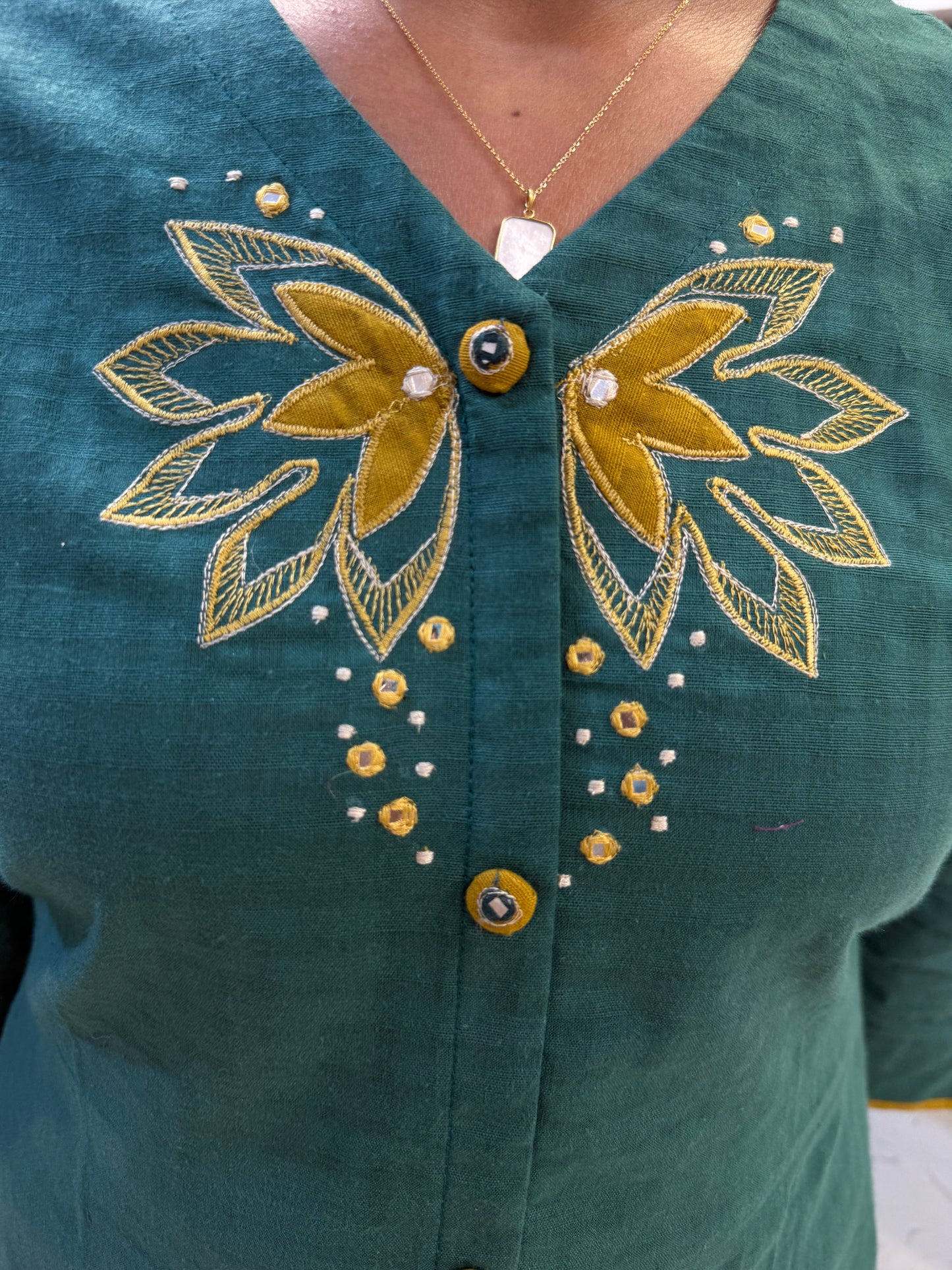 Teal Green Pure Cotton Flex Embroidery Kurti