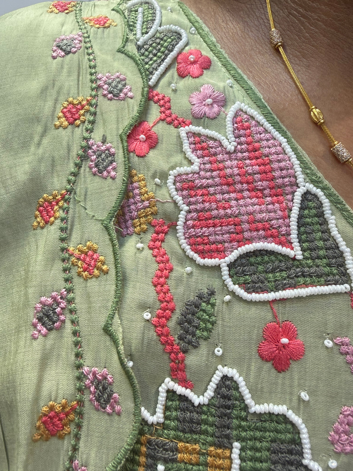 Pista Green Pure Silk Hand Embroidery Kurti With Pant and Dupatta - HSC1181