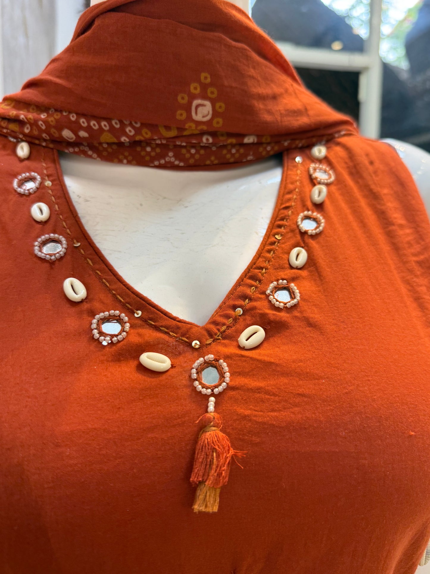 Bandini Printed Rust Orange Pure Cotton Kurti With Pant and Dupatta