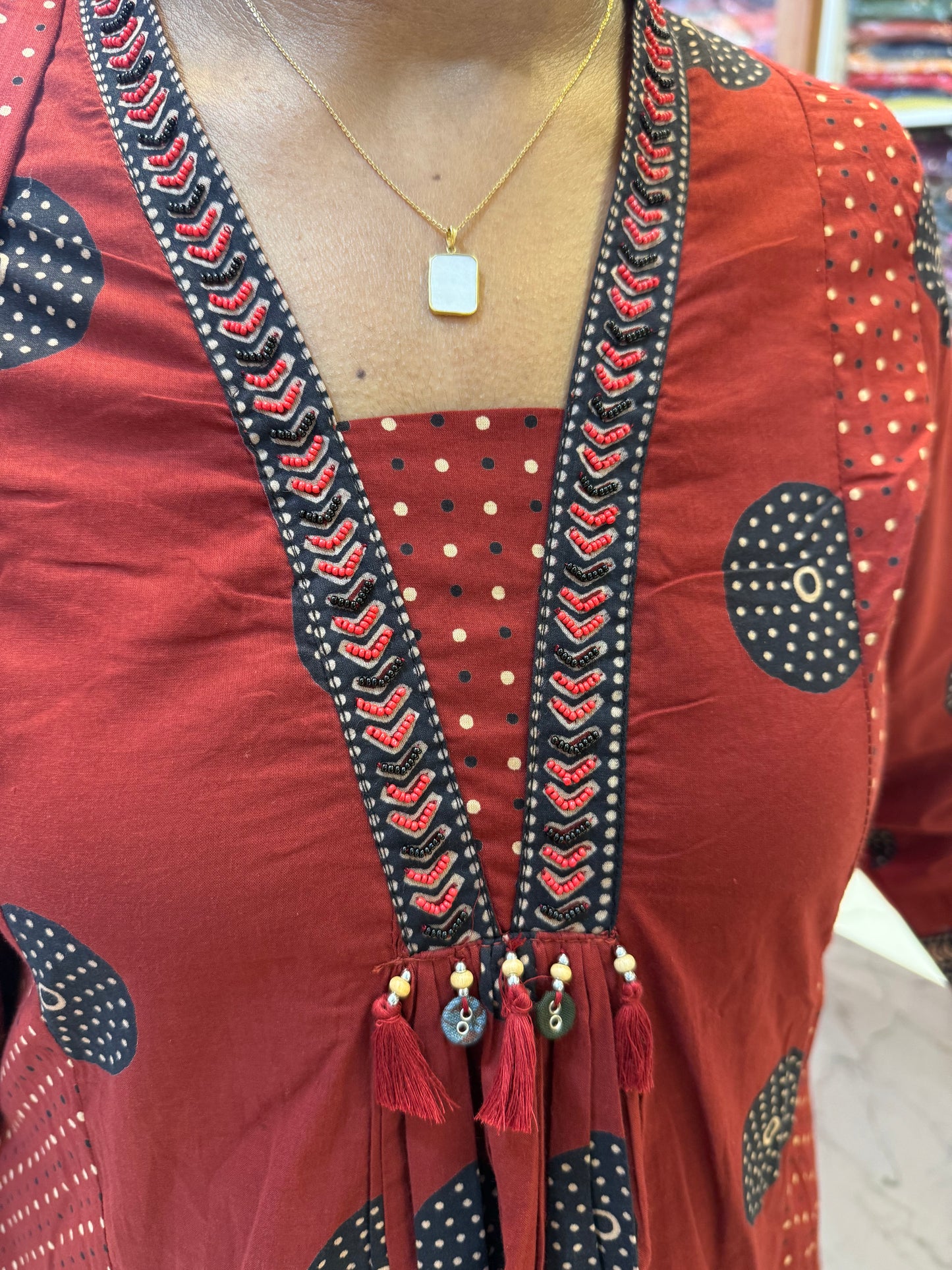 Printed Marron A-line Kurti With Pant and Dupatta