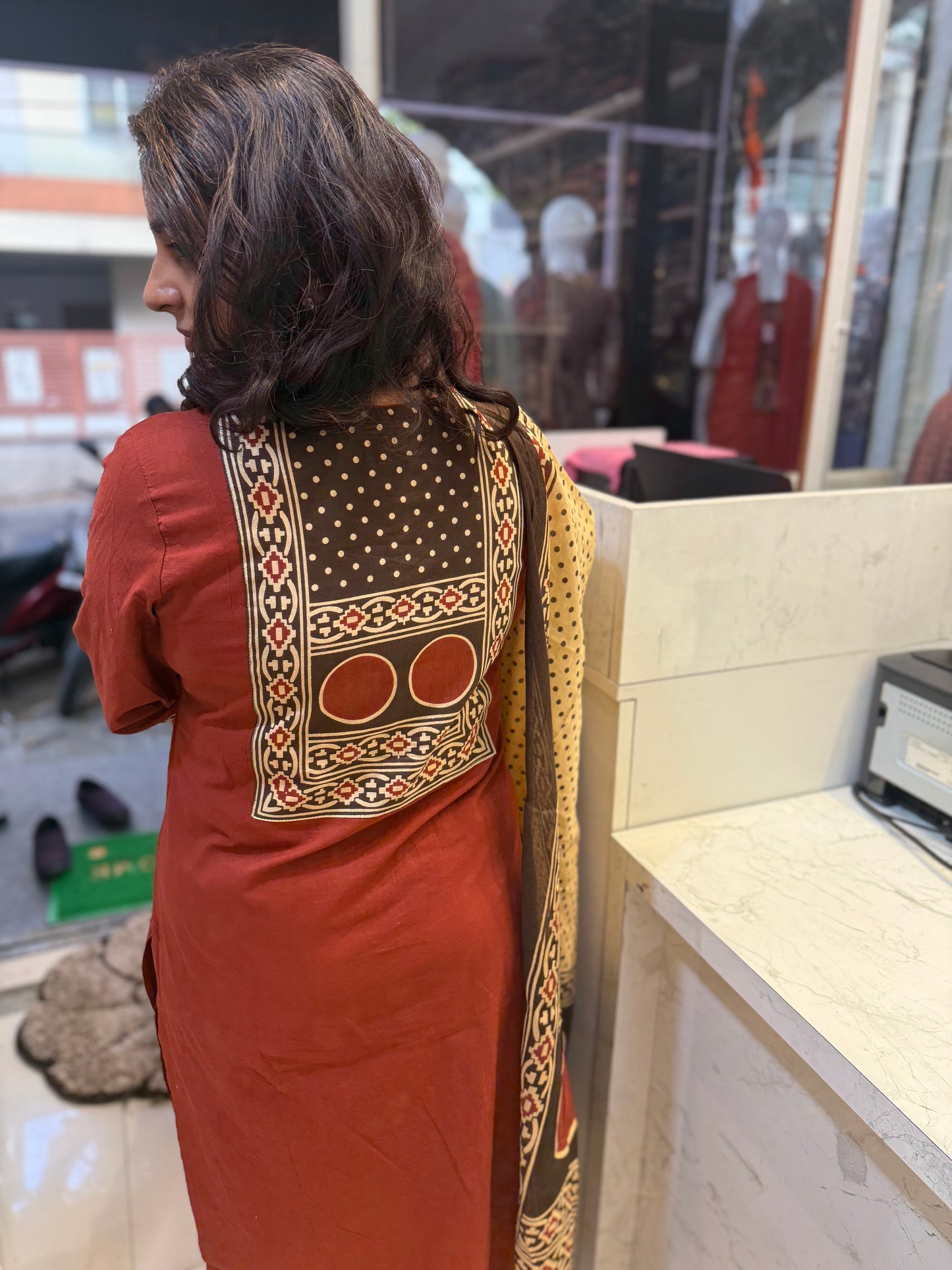 Brown Printed Contrast Dupatta Back With Pant and Dupatta-HSC55