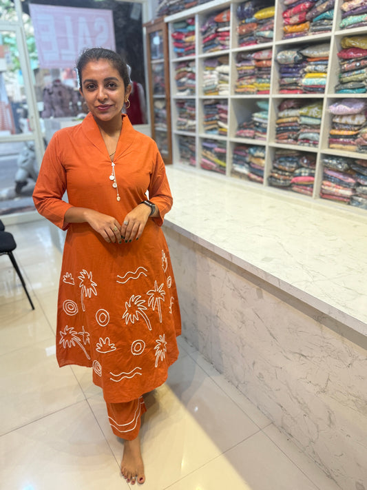 Orange Thread Embroidery Pure Cotton Co-ords Set