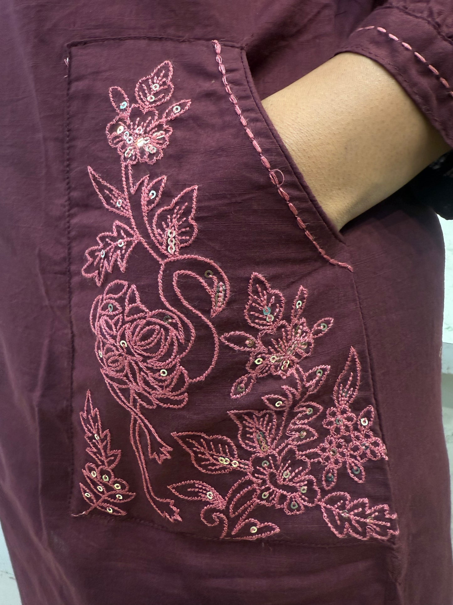 Deep Wine Cotton Two Sides Pockets Co-ords Set-HSC15
