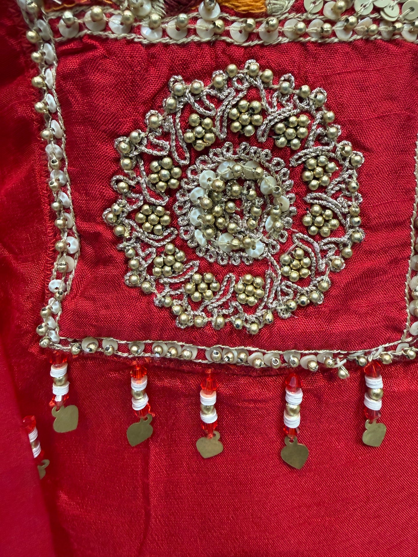 Red Hand Embroidery Dola Silk Kurti With Sharara Pant with Shrug-HSC189