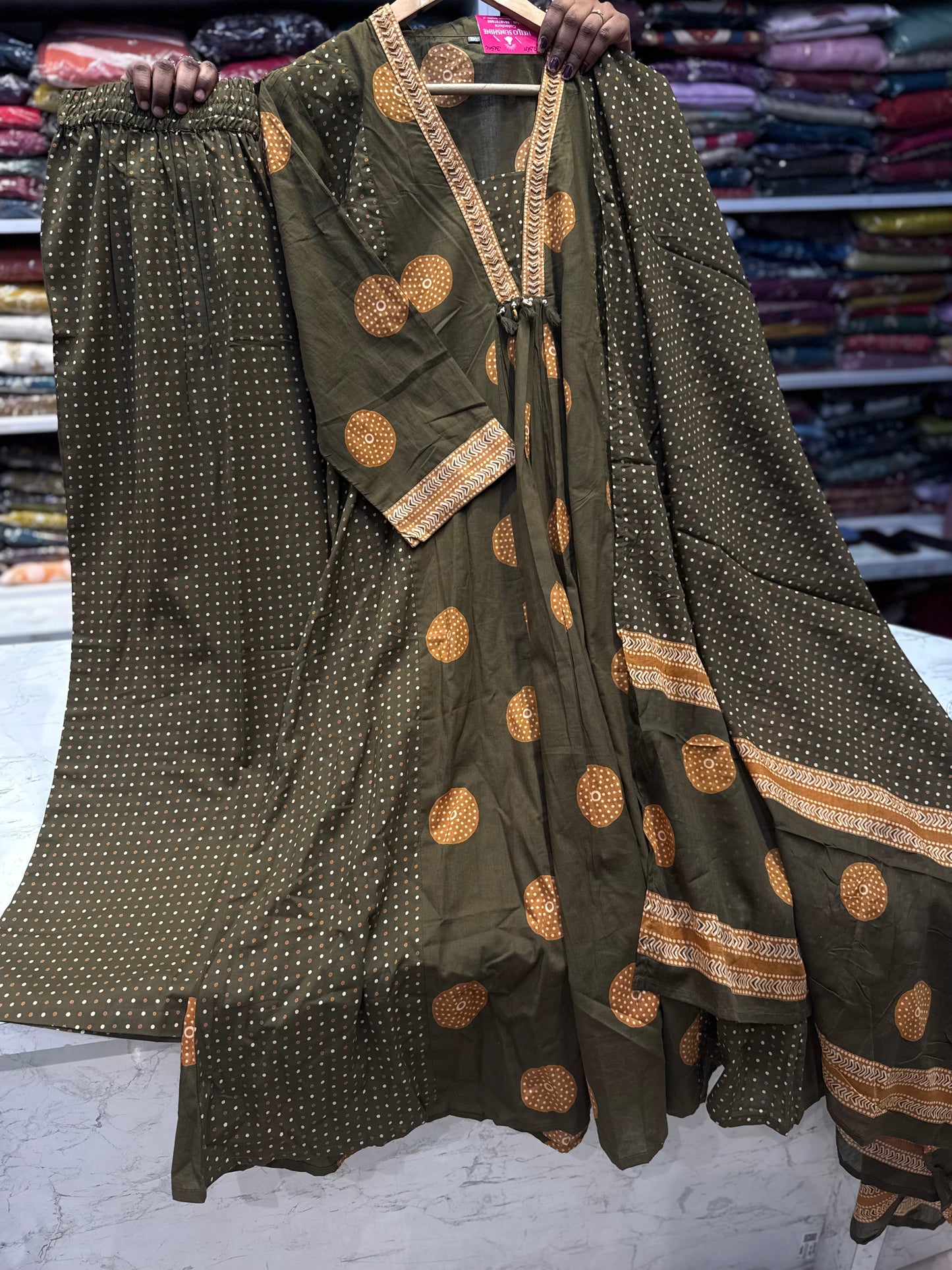 Green Pure Cotton Kurti With Pant and Dupatta