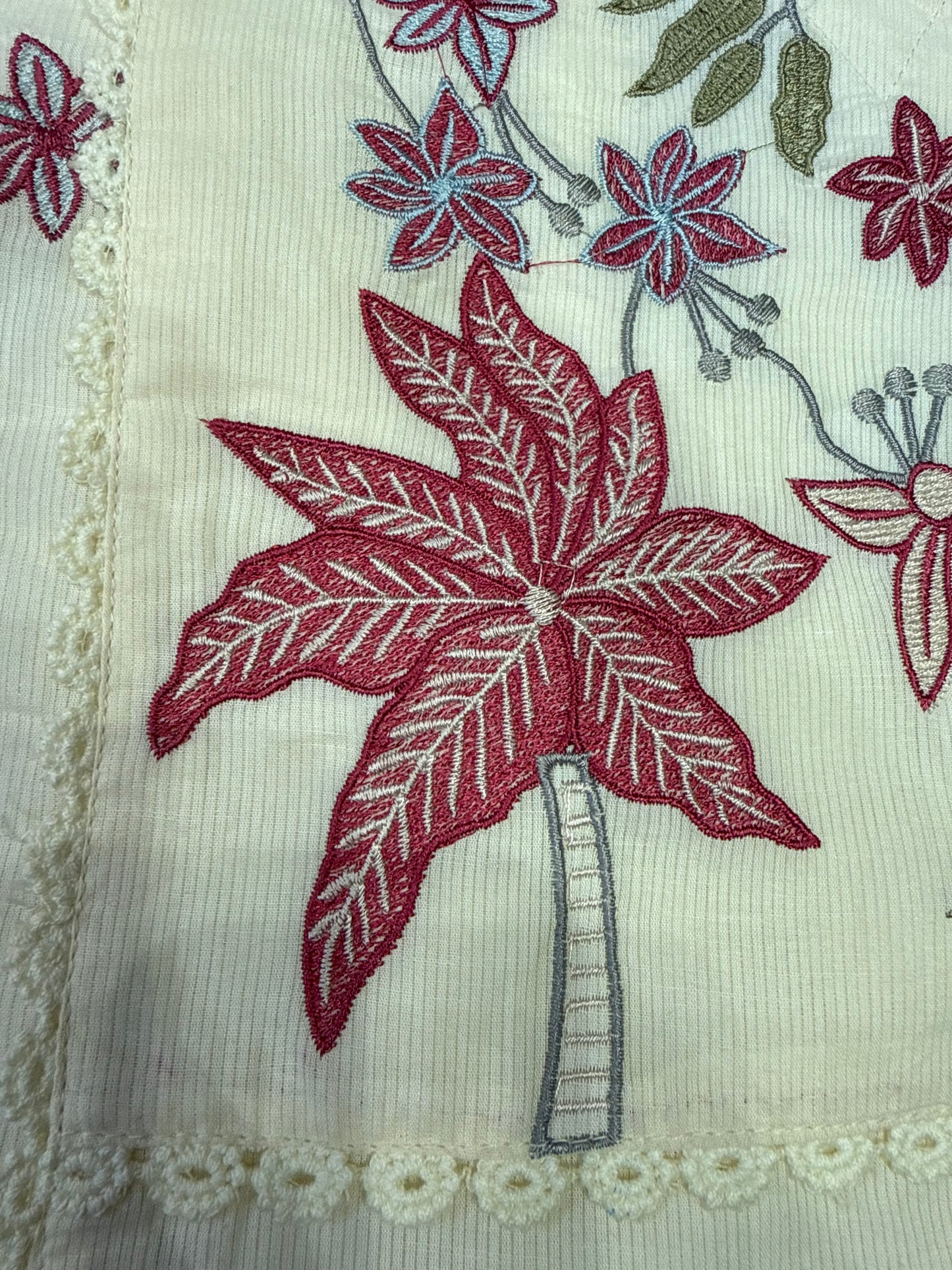 Half White Embroidery Pure Cotton Kurti With Scallop Cut Dupatta