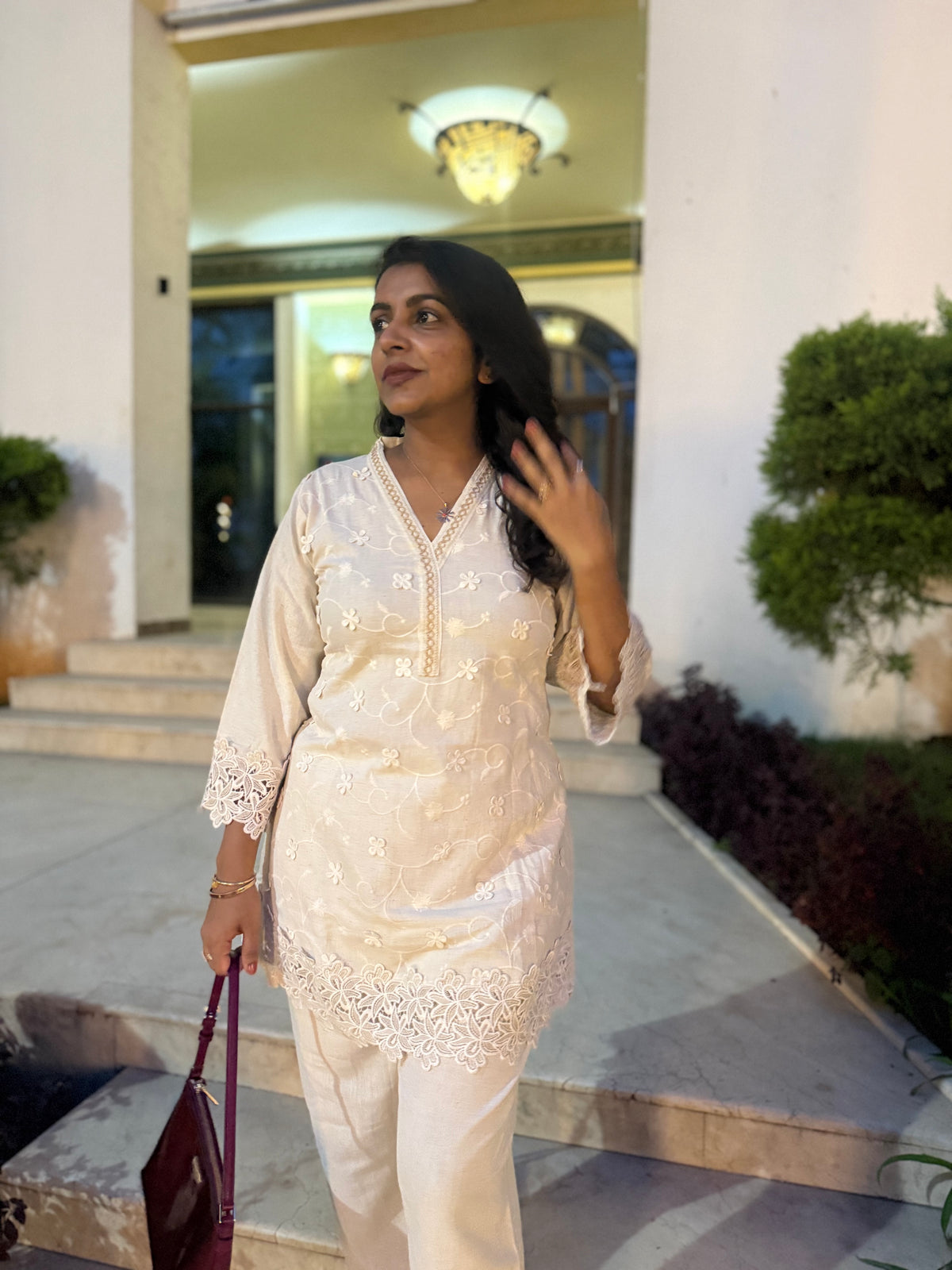Cutwork Half White Pure Cotton Flex Co-ords Set - HSC1183
