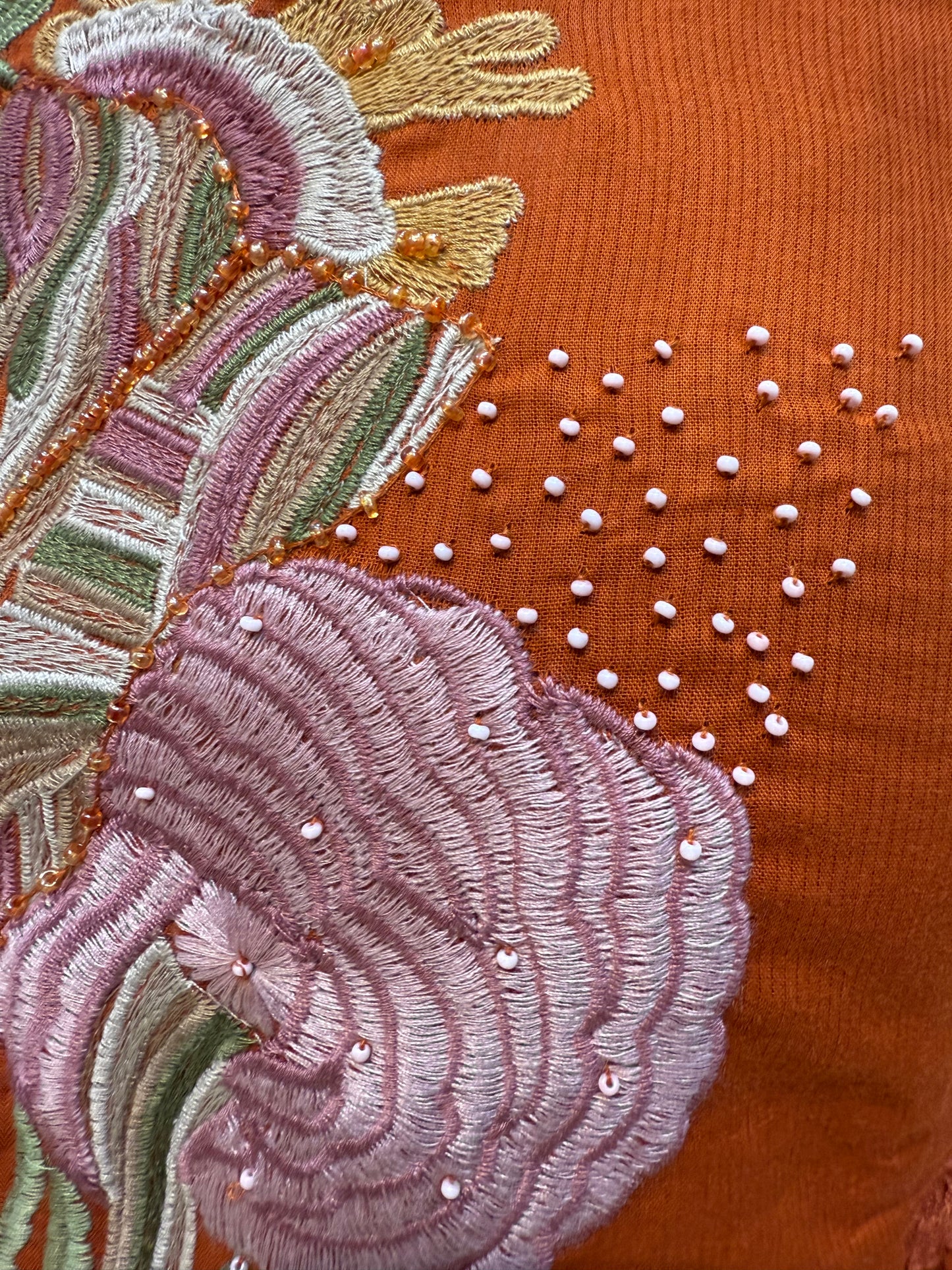 Rust Mul Cotton A- line Dress With Lace Detail