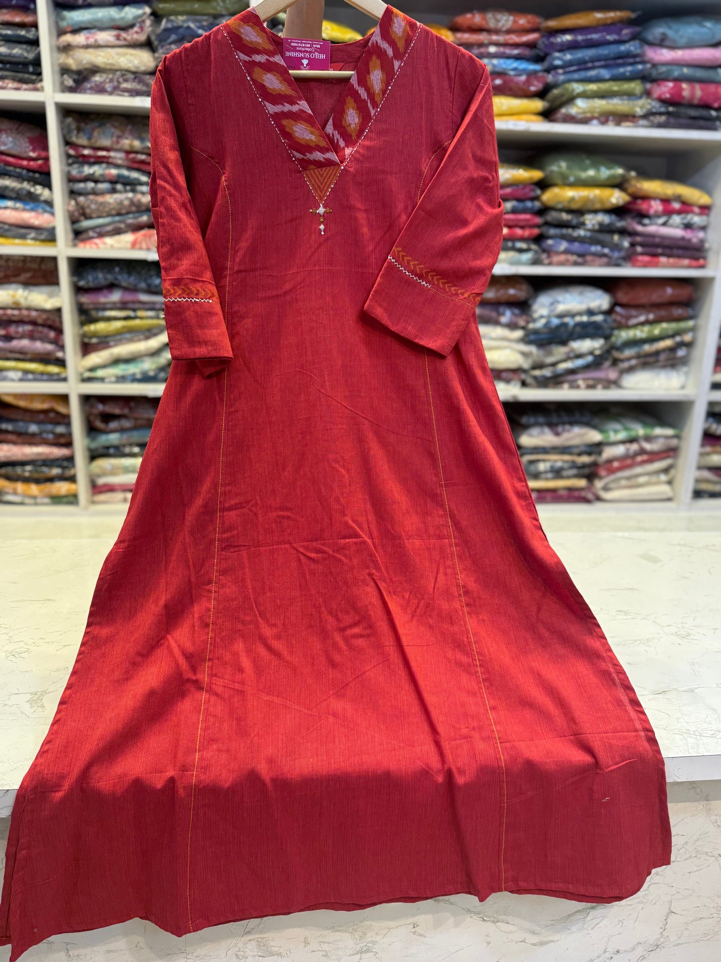 Red Kurti with thread Embroidery