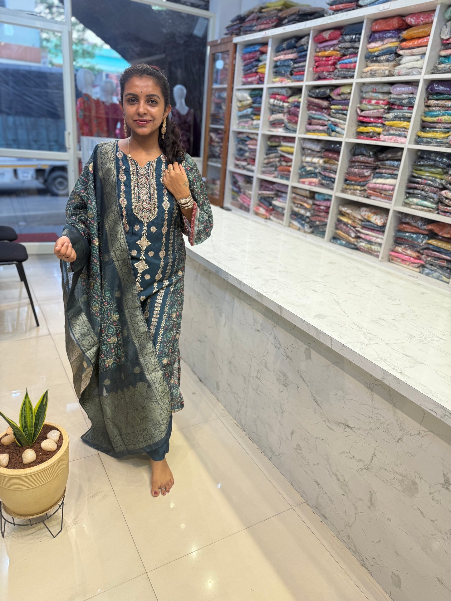 Pure Banarasi Silk Kurti With Pant and Dupatta