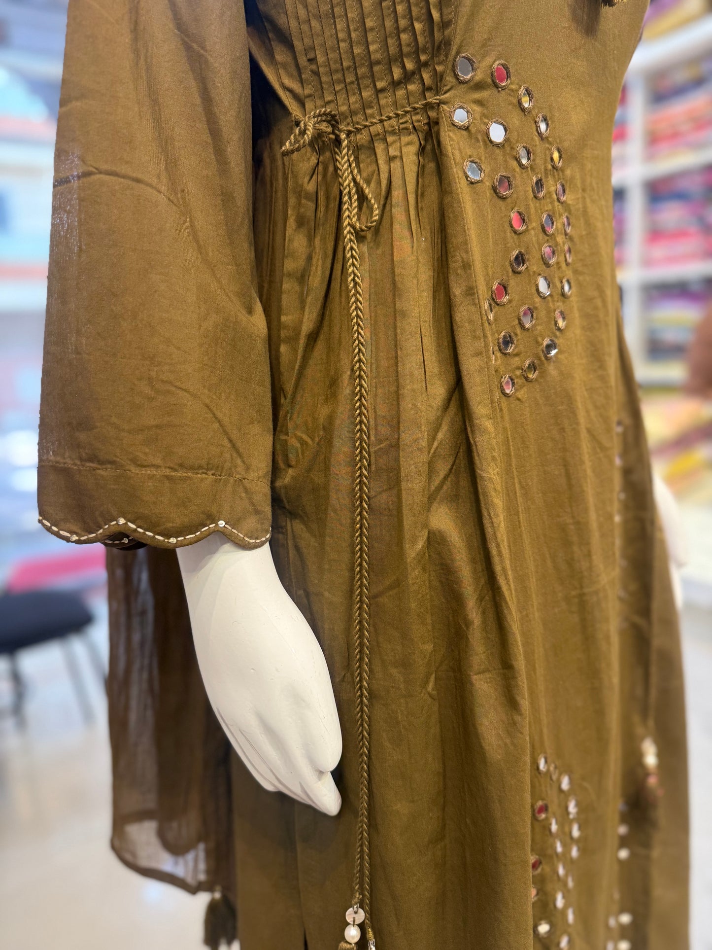 Mirror Work Pure Cotton Kurti With Pant and Dupatta-HSC128