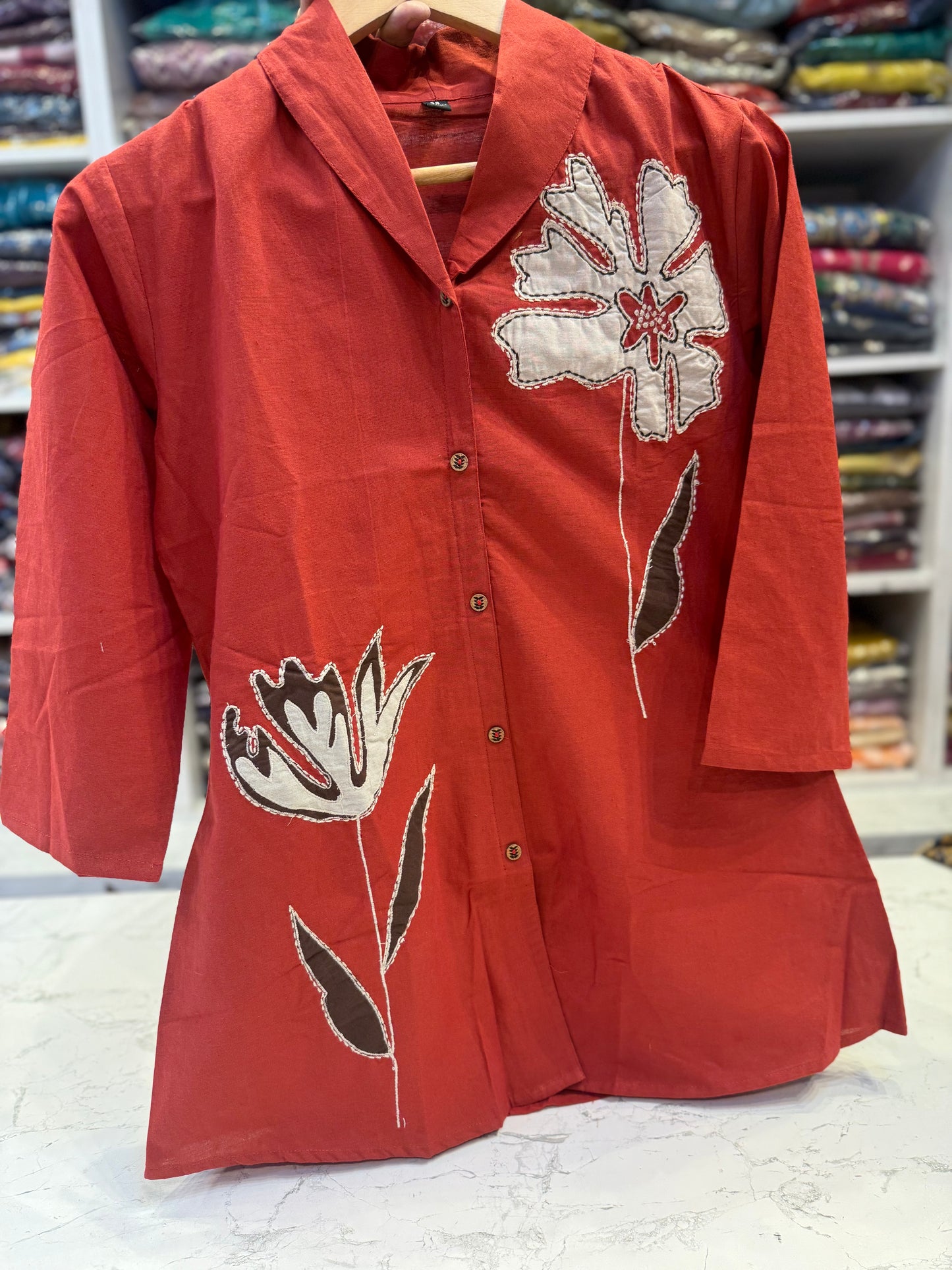 Rust Appliqué Pure Cotton Tunics Top