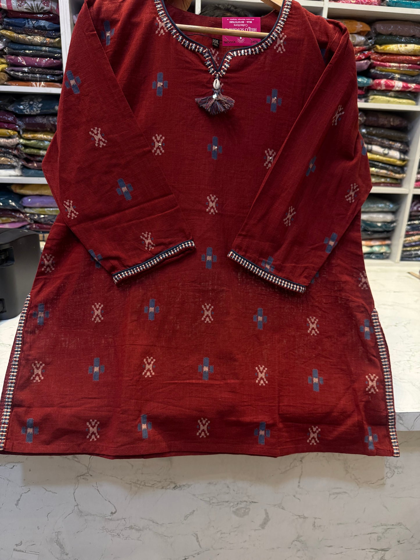 Marron Pure Handloom Cotton Flex Tunics - HSC1148