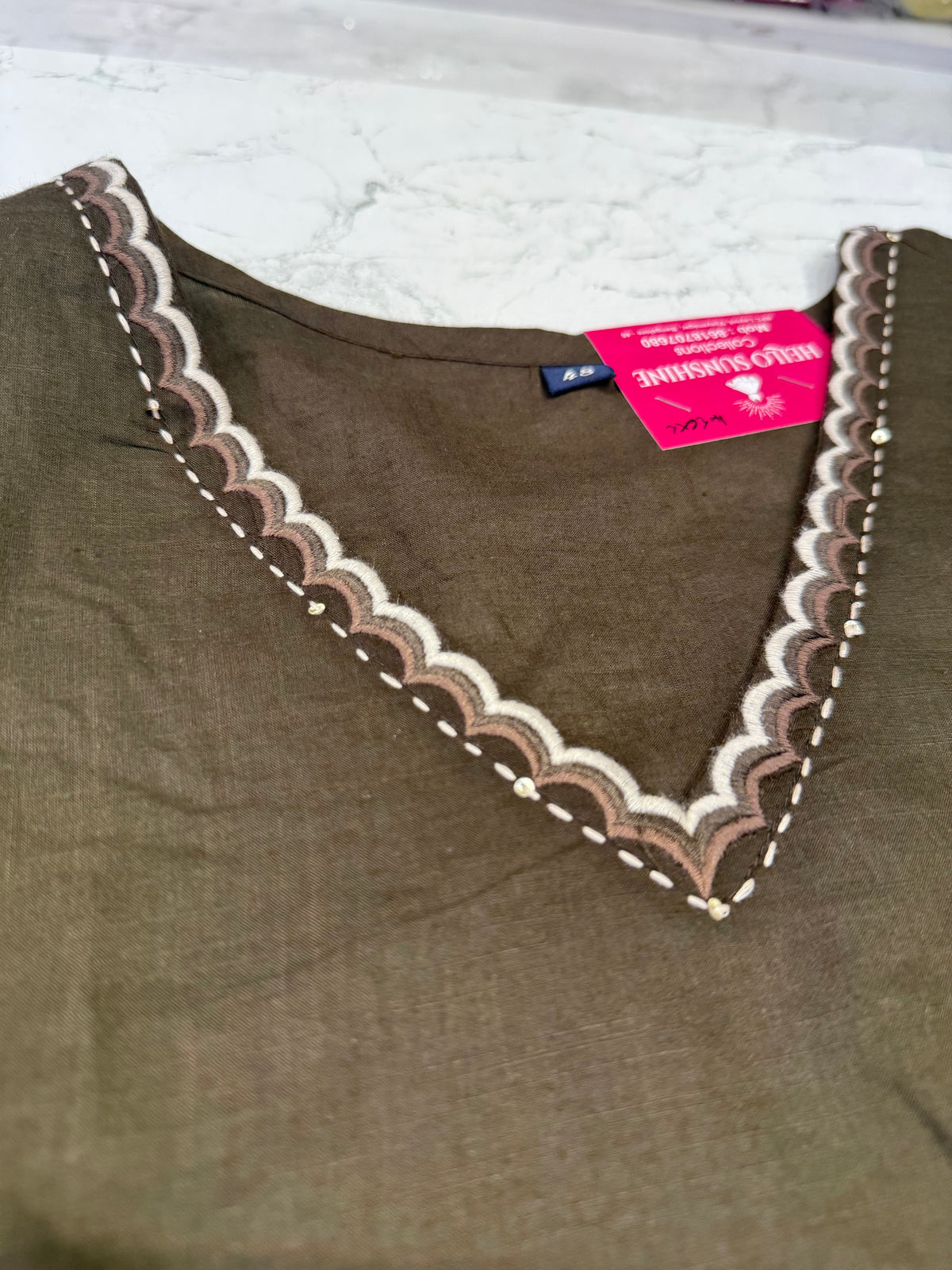 Green Thread Embroidery Pure Cotton Kurti With Pant and Dupatta - HSC1180