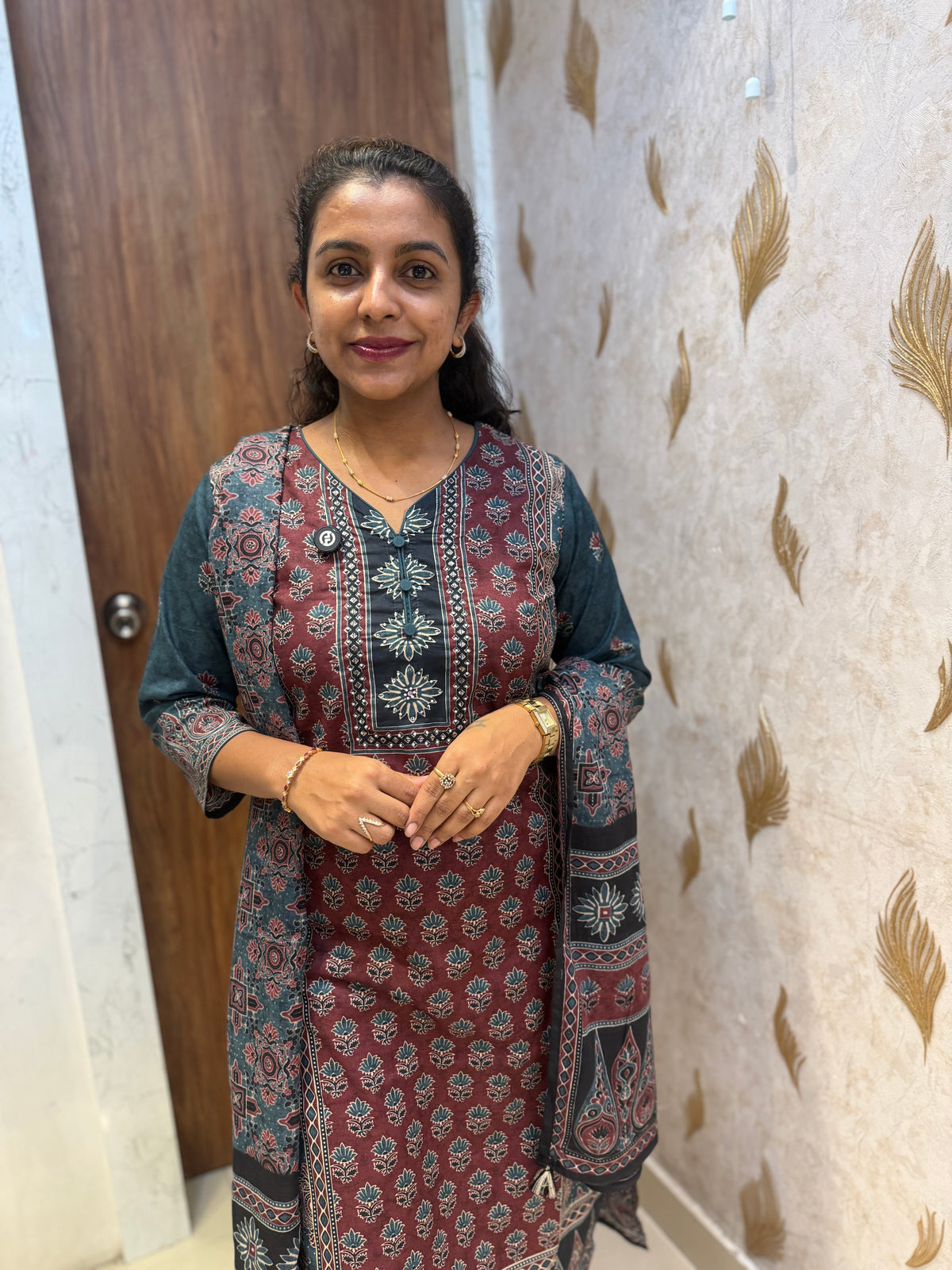 Printed Pure Cotton Kurti With Pant and Dupatta - HSC1169