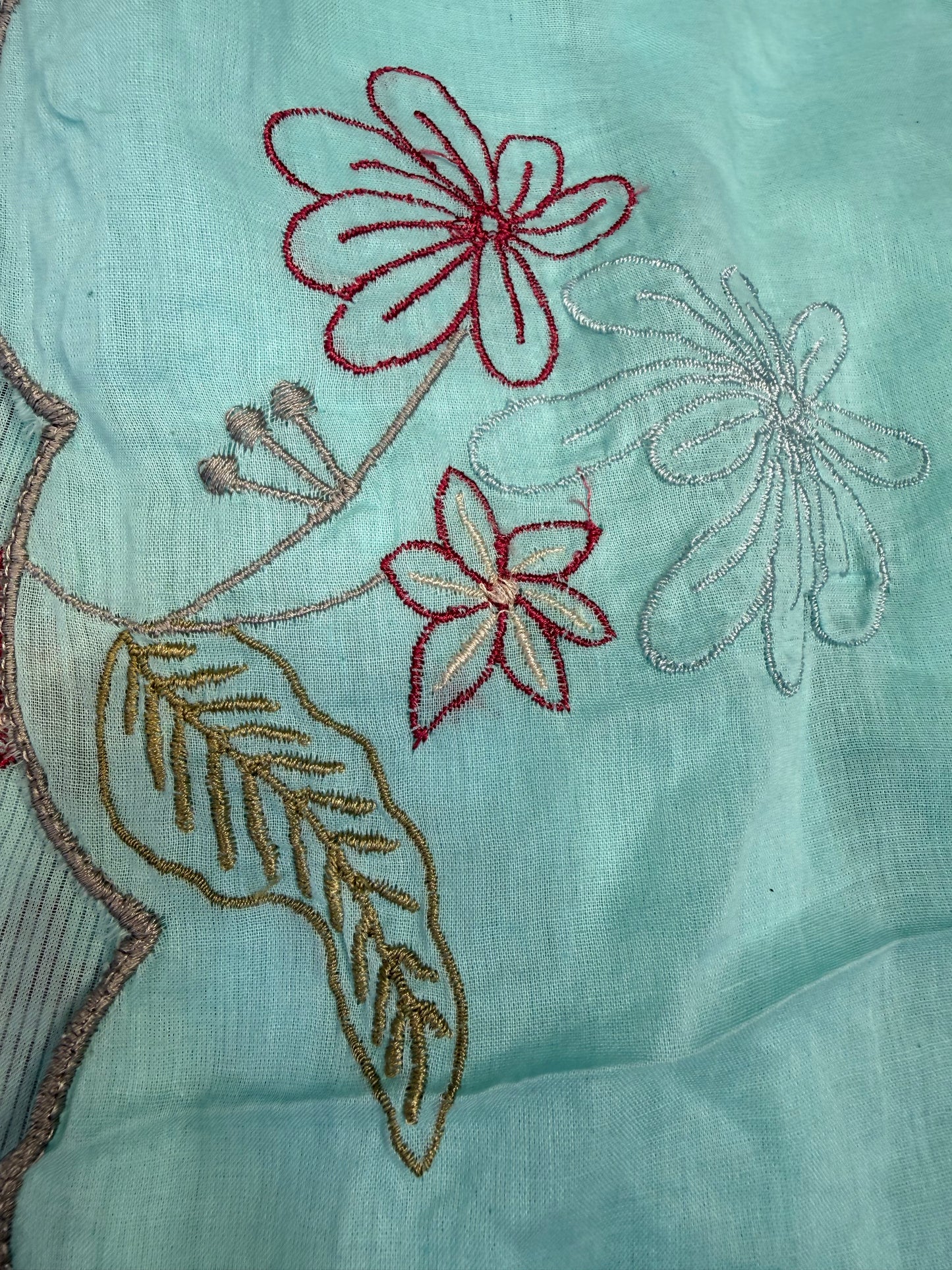 Pastel Blue Embroidery Pure Cotton Kurti With Pant and Scallop Cut Work Dupatta