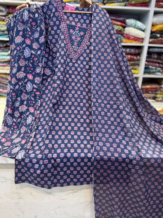 Blue Cotton Printed Salwar Set