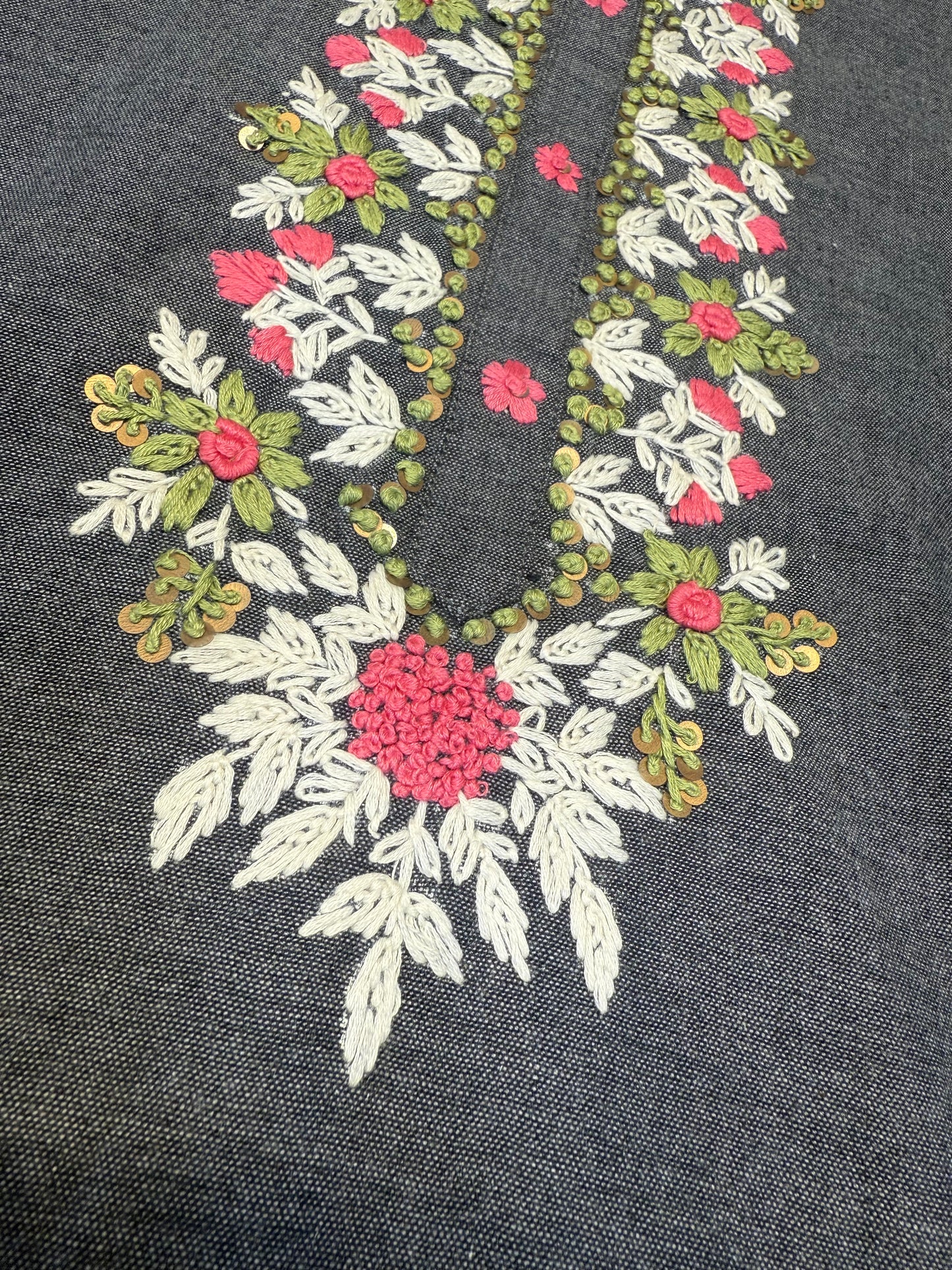 Grey Embroidery Cotton Straight Cut Kurti