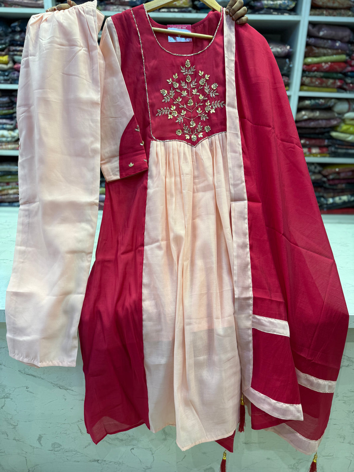 Dual Pink Hand Embroidery Kurti With Pant and Dupatta - HSC1203
